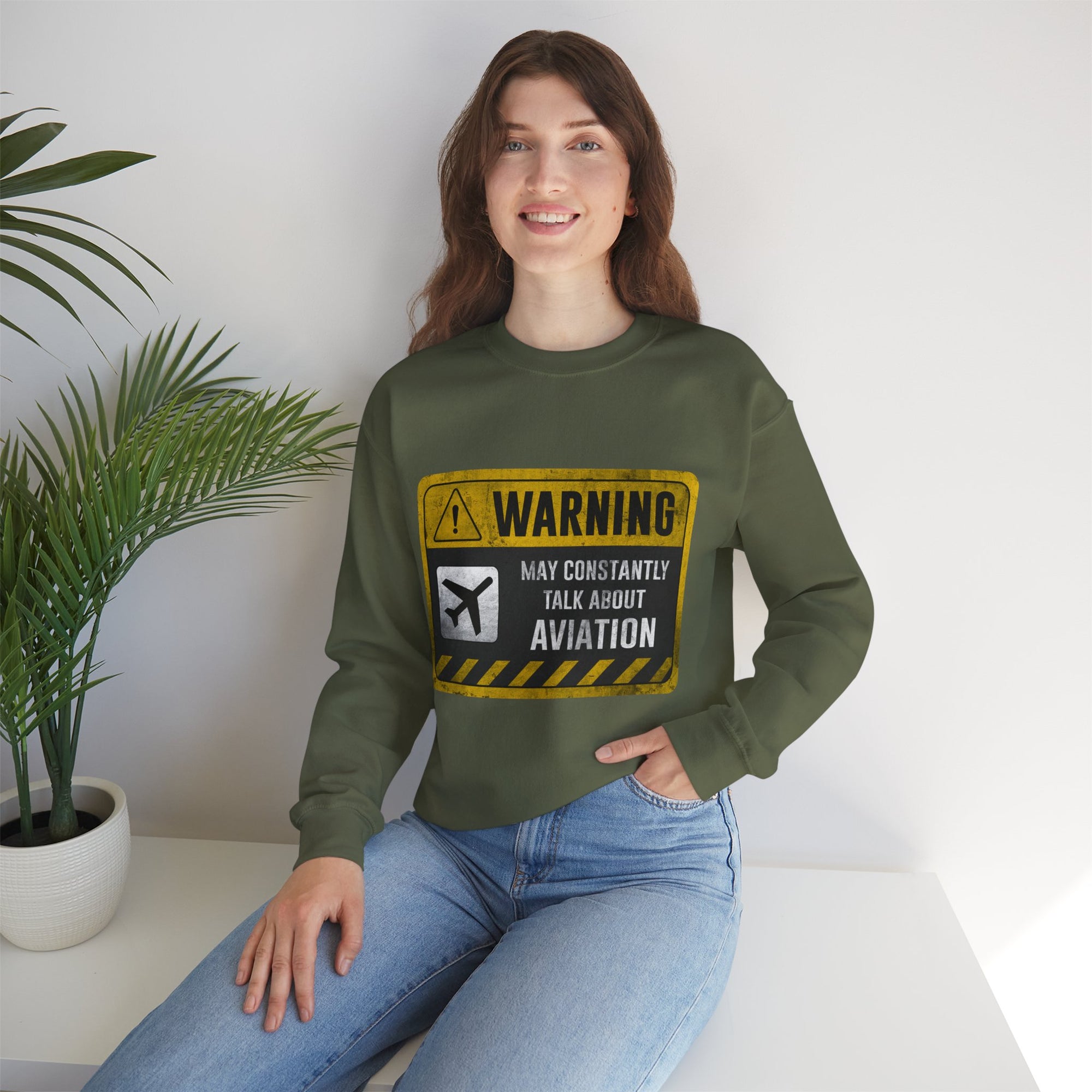 Warning May Constantly Talk About Aviation -  Crewneck Sweatshirt