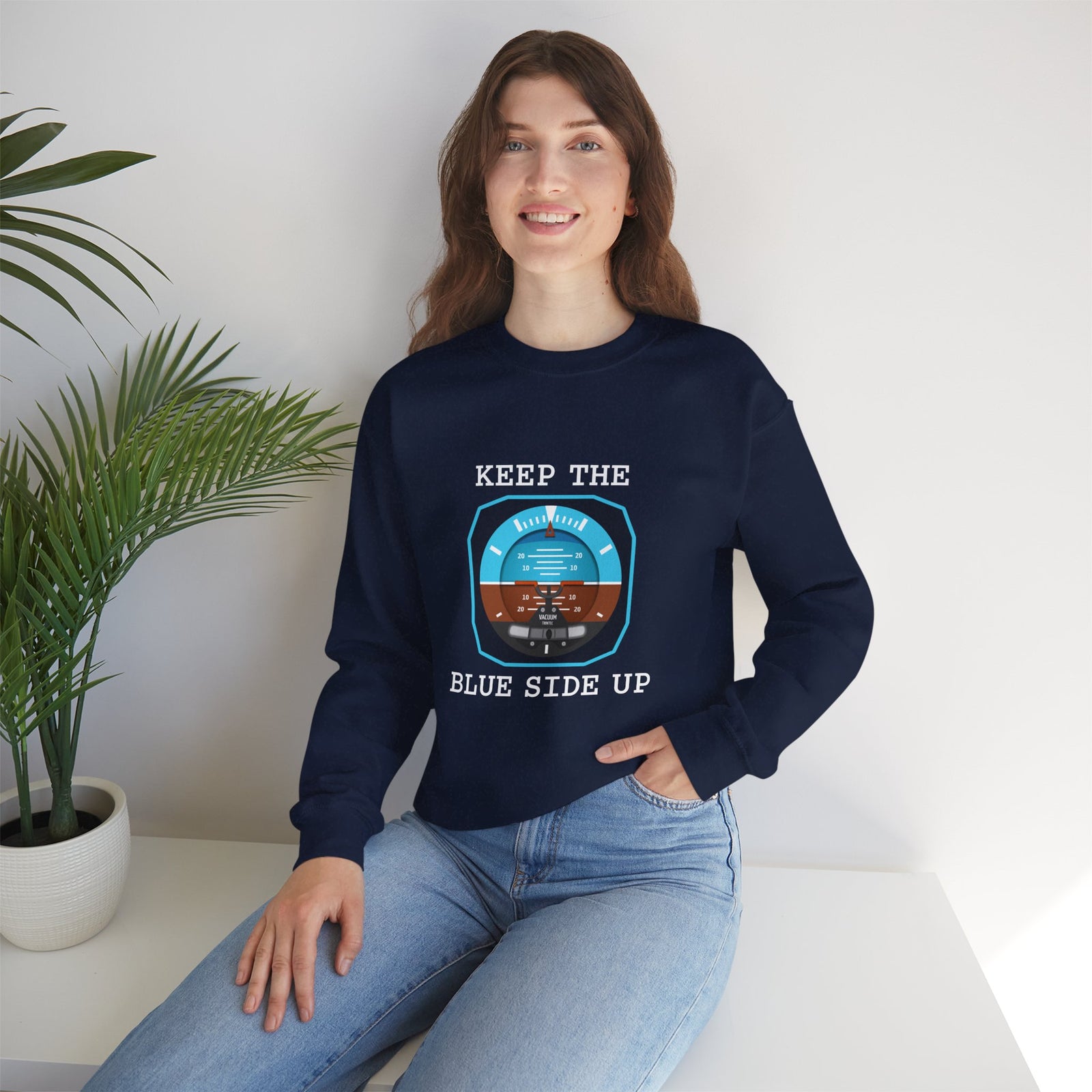 Keep The Blue Side Up Crewneck Sweatshirt - Travel Inspiring Cozy Apparel