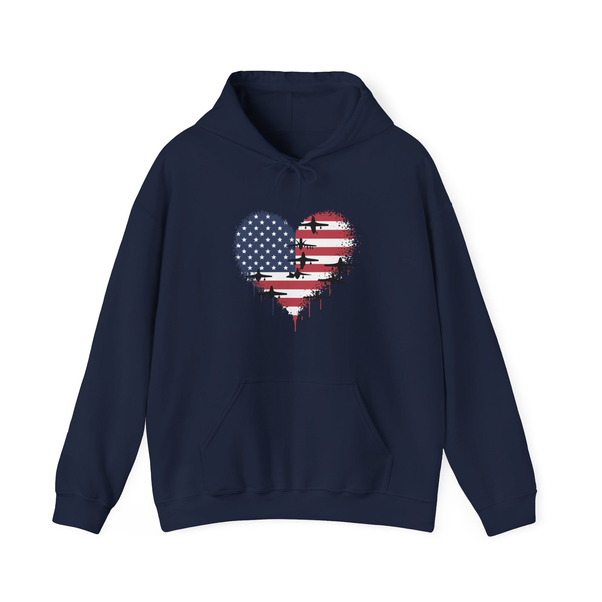 Patriotic Airplanes Heart USA Flag - Pullover Hoodie