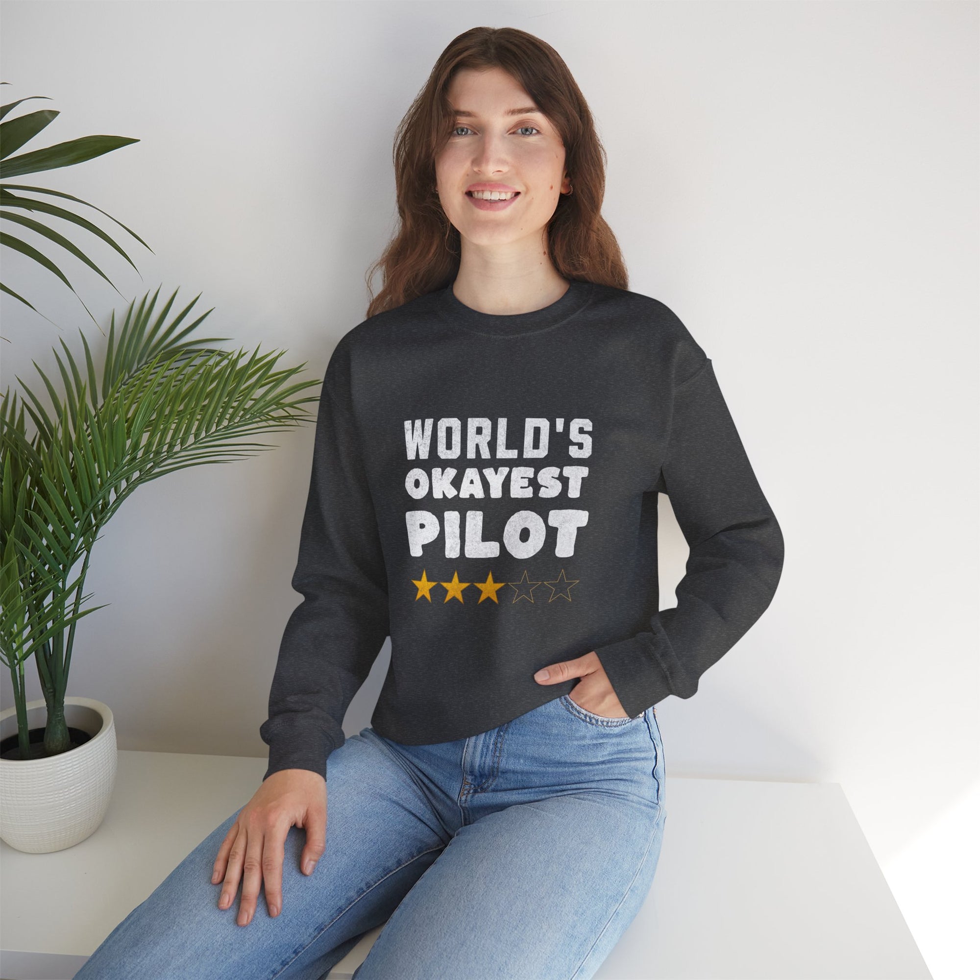 Worlds Okayest Pilot Crewneck Sweatshirt - Travel Inspiring Cozy Apparel