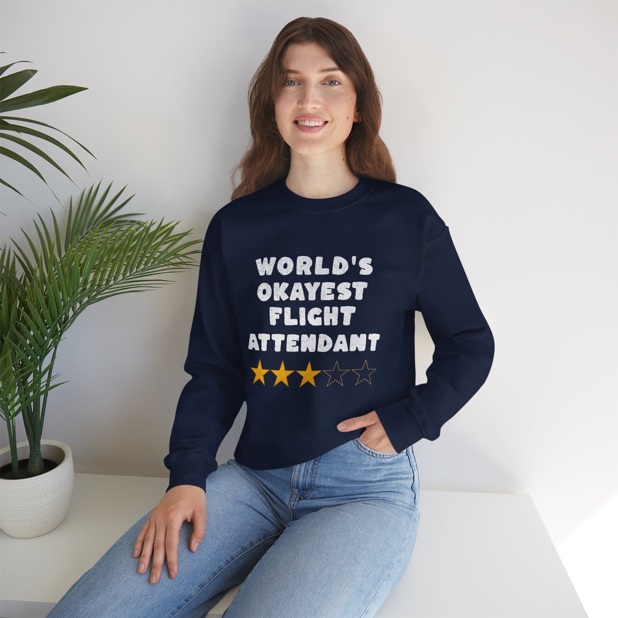 Worlds Okayest Flight Attendant Crewneck Sweatshirt - Travel Inspiring Cozy Apparel