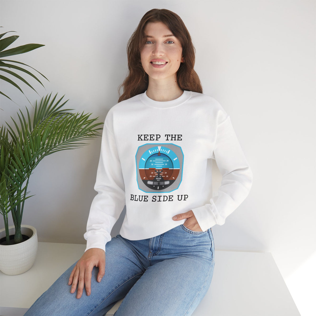 Keep The Blue Side Up Crewneck Sweatshirt - Travel Inspiring Cozy Apparel