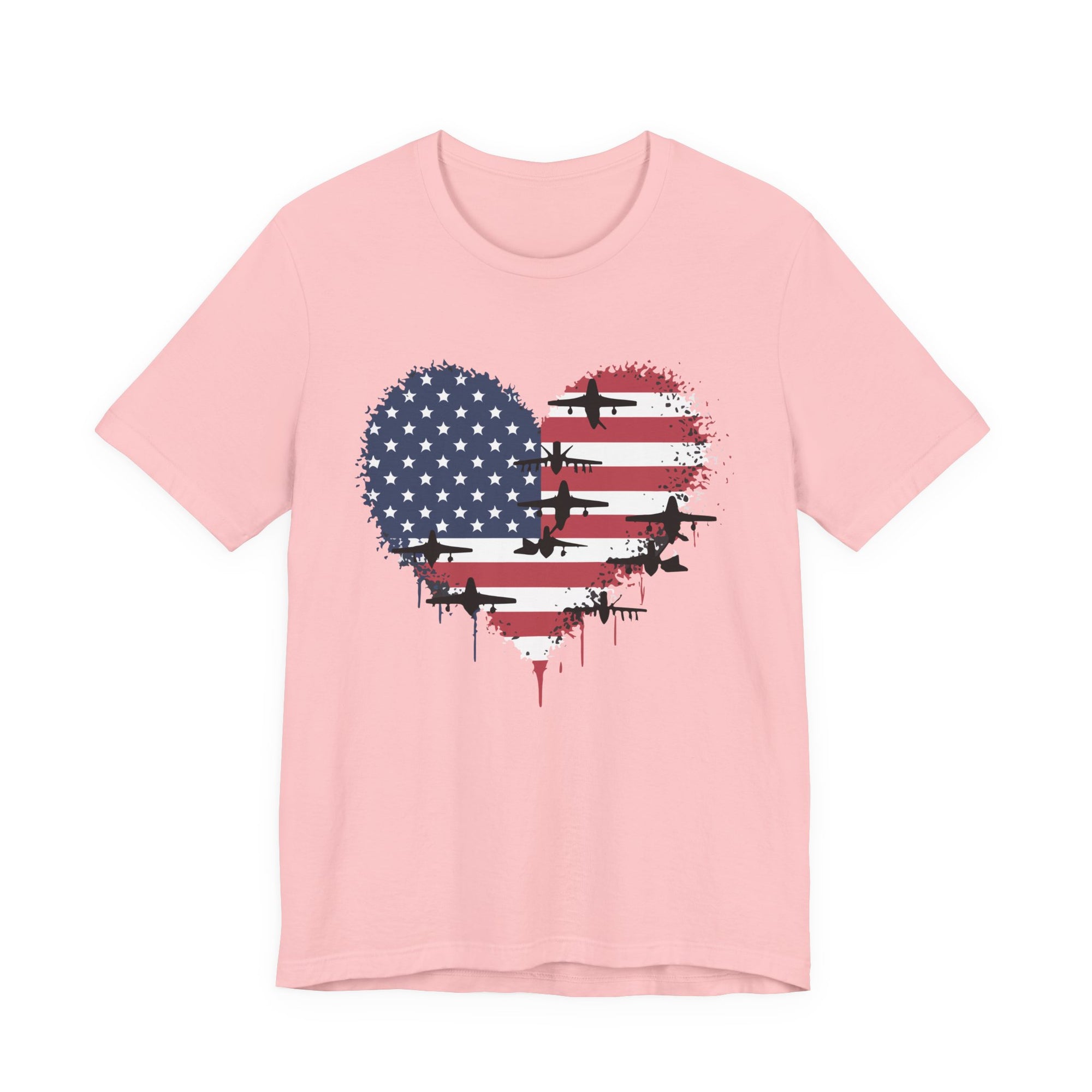 Patriotic Airplanes Heart USA Flag - Unisex Jersey Tee