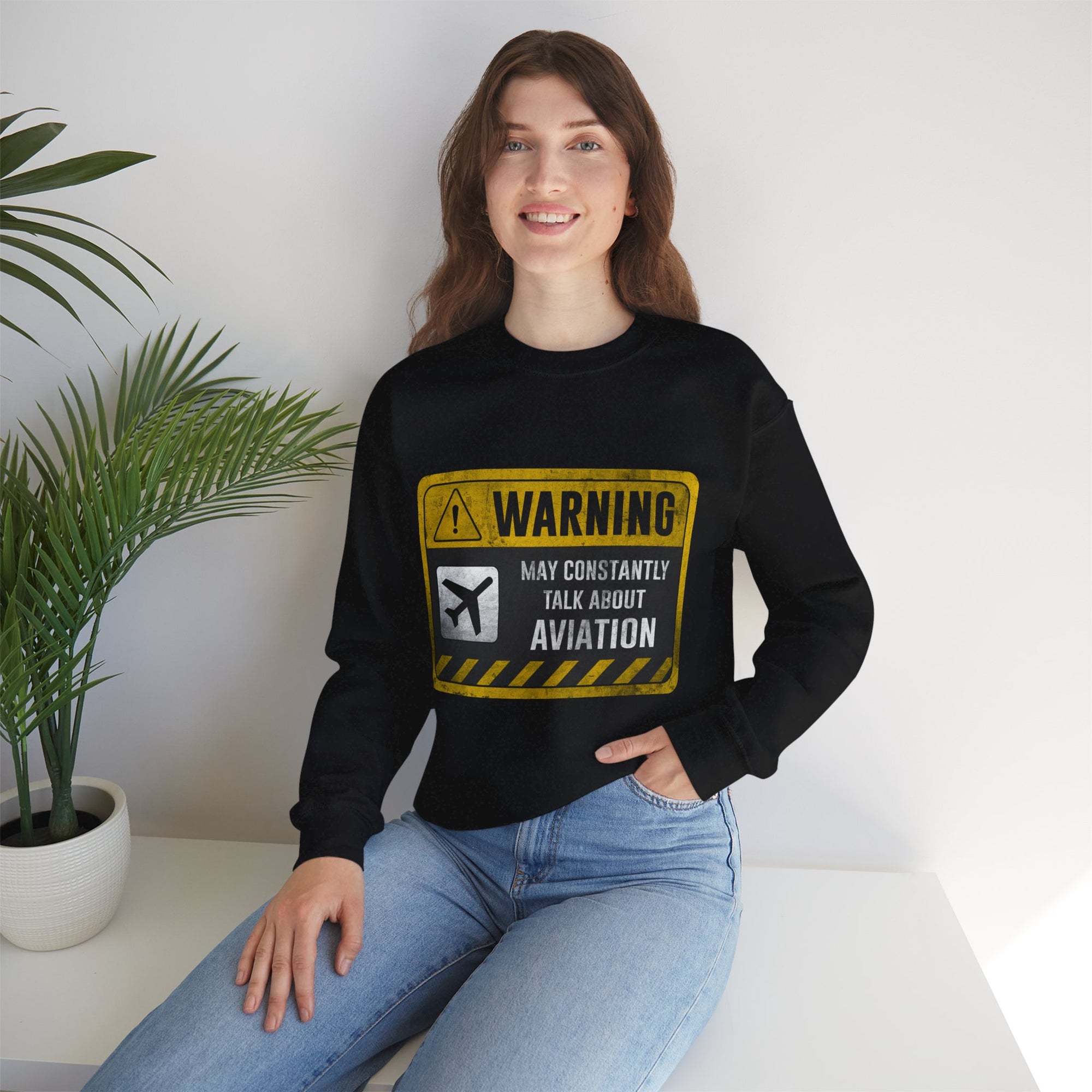 Warning May Constantly Talk About Aviation -  Crewneck Sweatshirt