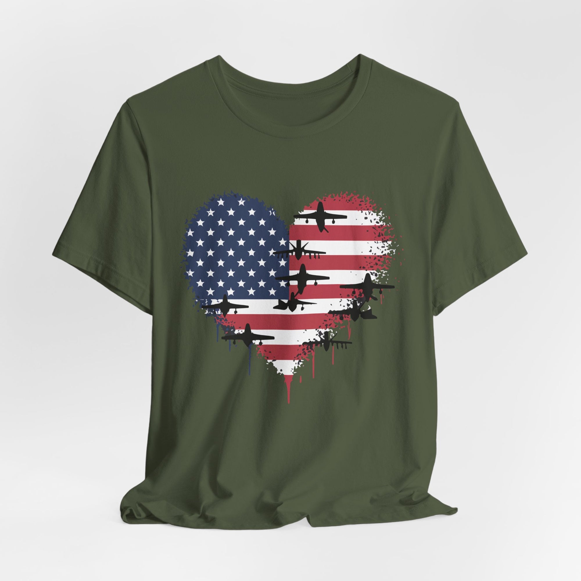 Patriotic Airplanes Heart USA Flag - Unisex Jersey Tee