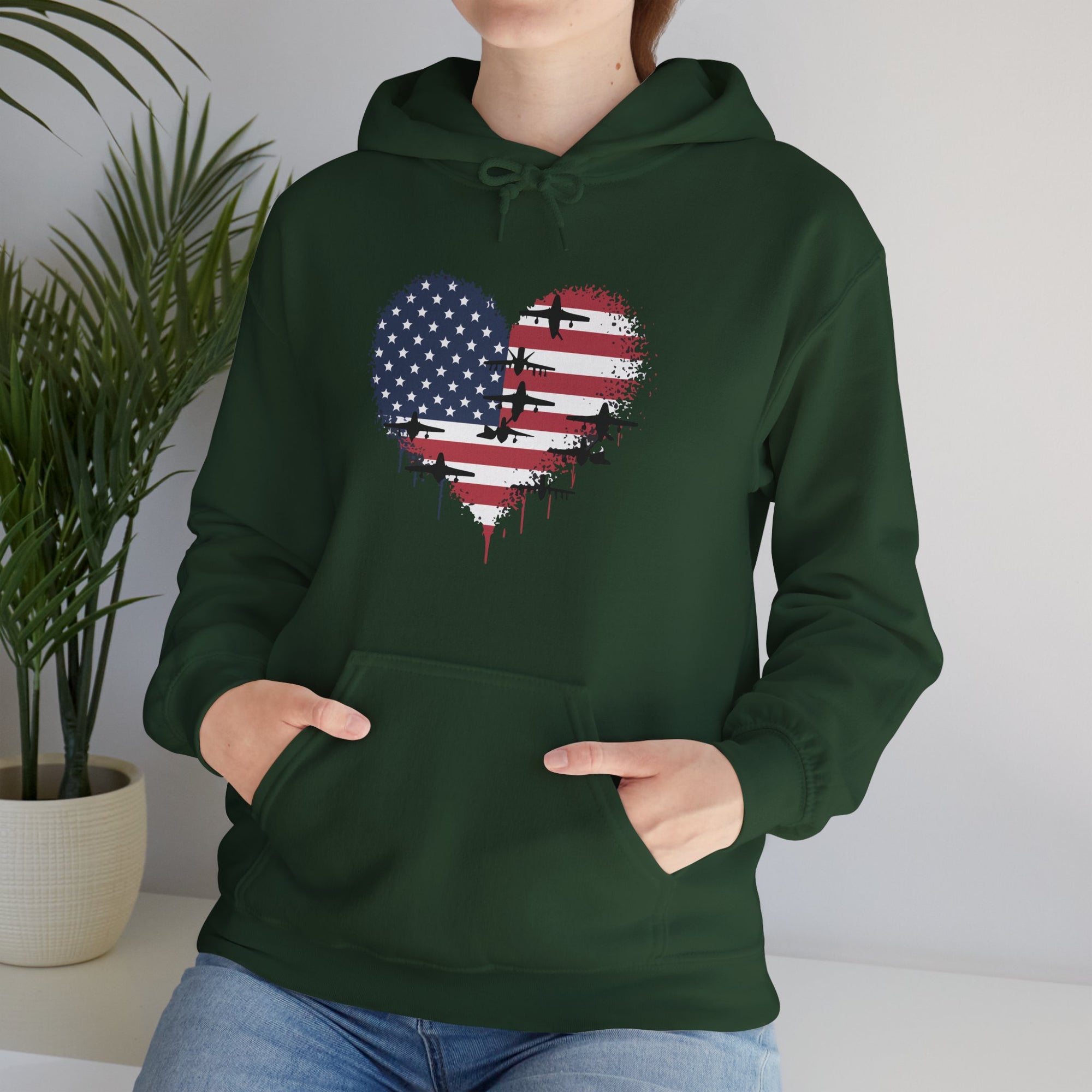 Patriotic Airplanes Heart USA Flag - Pullover Hoodie