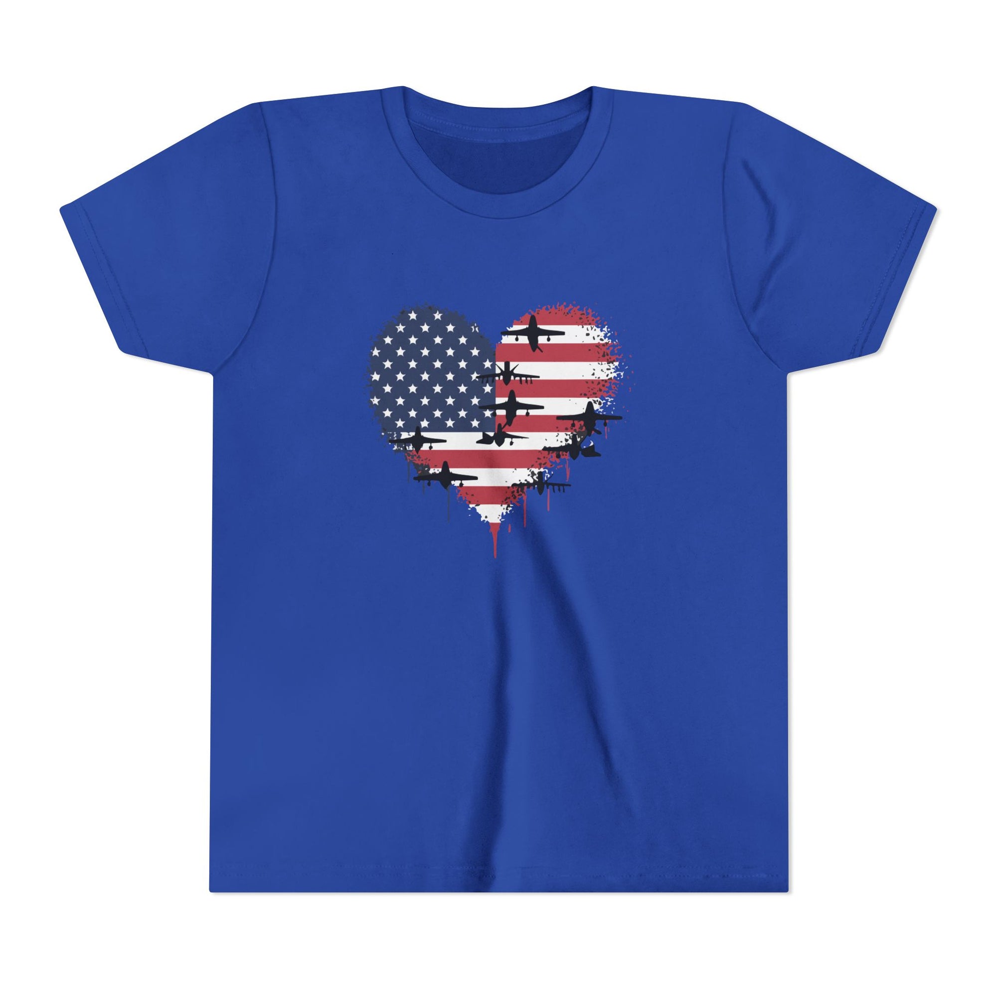 Patriotic Airplanes Heart USA Flag - Unisex Youth Short Sleeve Tee