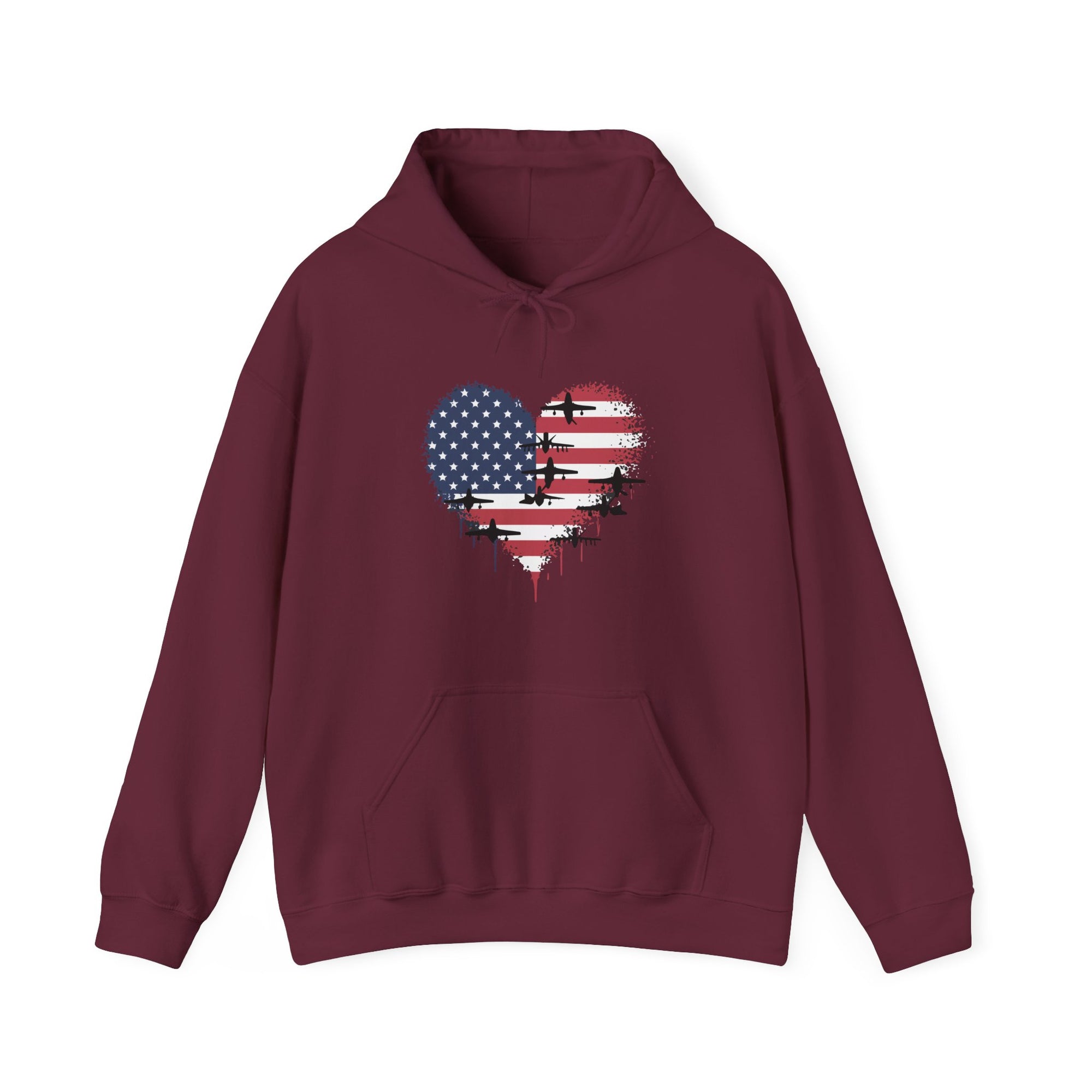 Patriotic Airplanes Heart USA Flag - Pullover Hoodie