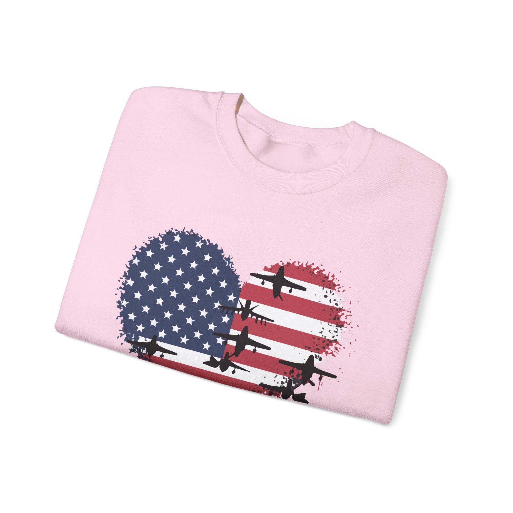 Patriotic Airplanes Heart USA Flag -  Crewneck Sweatshirt