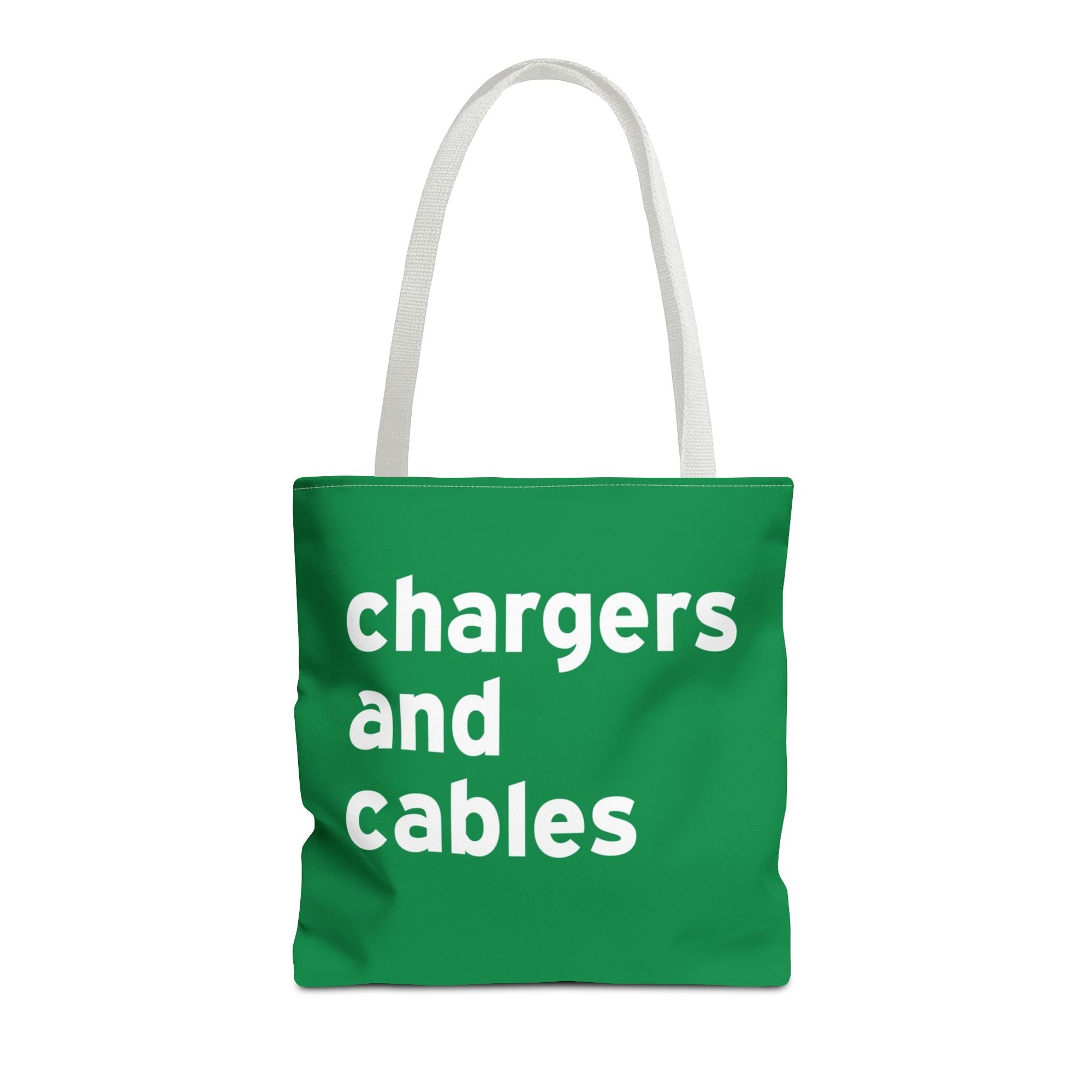 Chargers And Cables Tote Bag — Printed Green Travel Tote