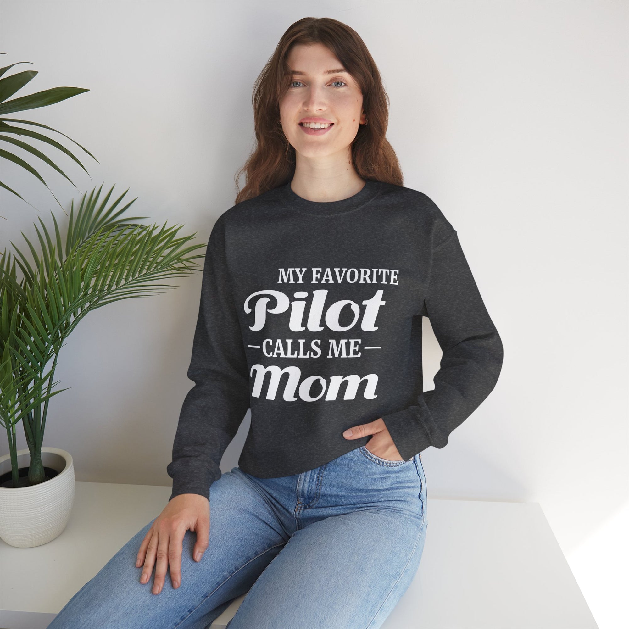 My Favorite Pilot Calls Me Mom  Crewneck Sweatshirt - Travel Inspiring Cozy Apparel