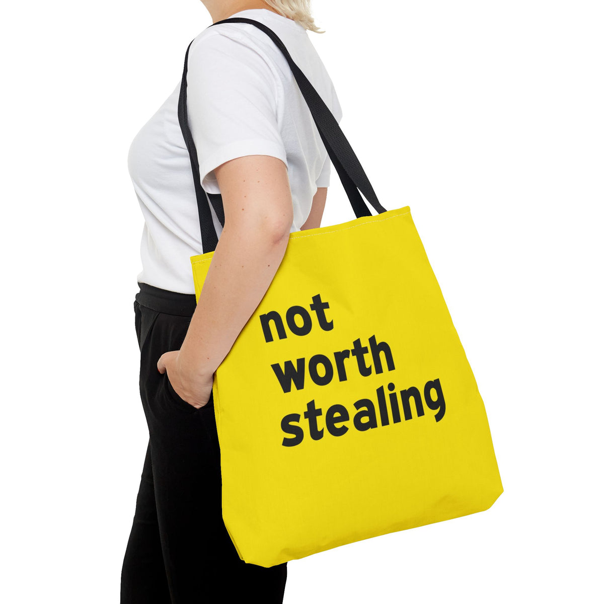 Not Worth Stealing Tote Bag — Printed Green Travel Tote
