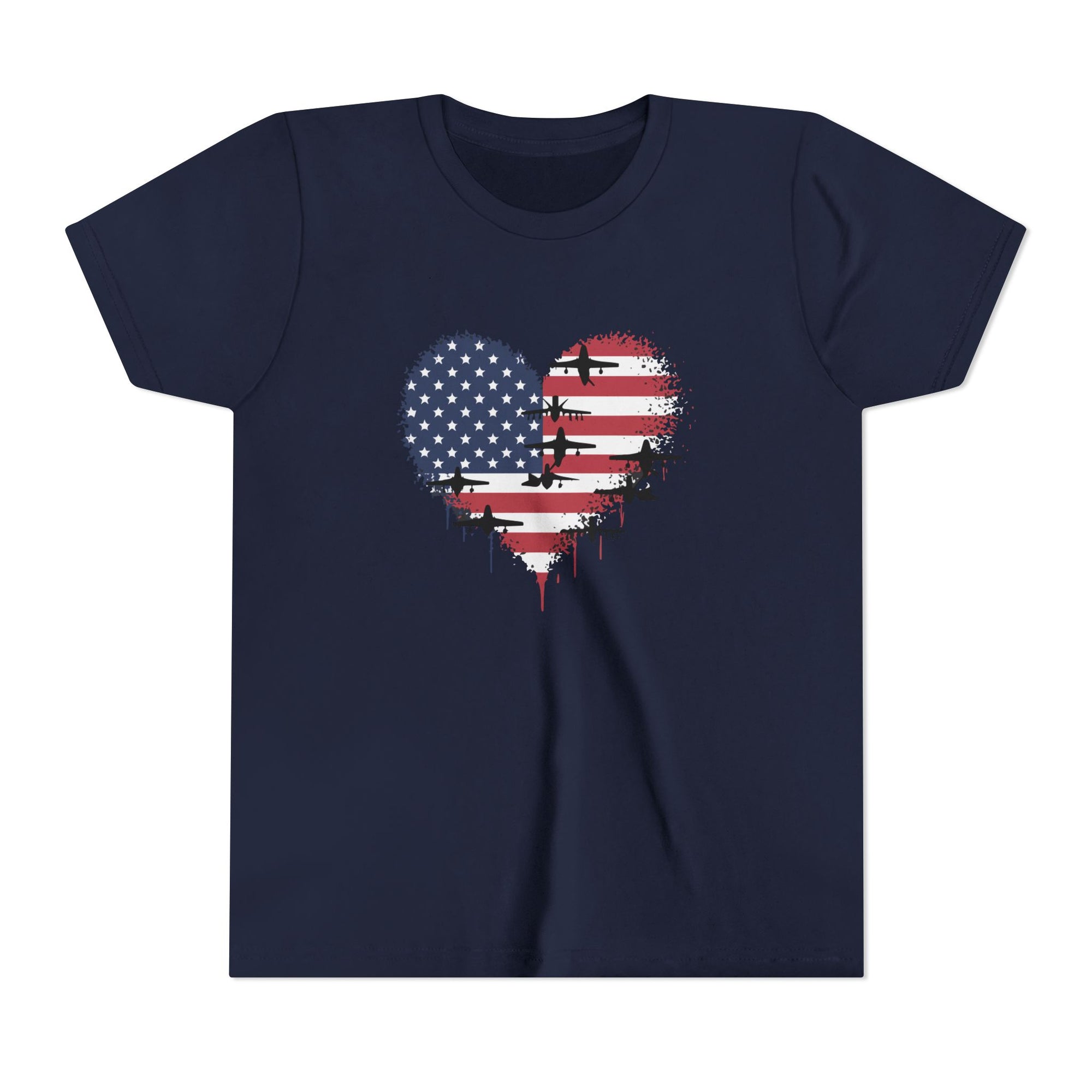 Patriotic Airplanes Heart USA Flag - Unisex Youth Short Sleeve Tee