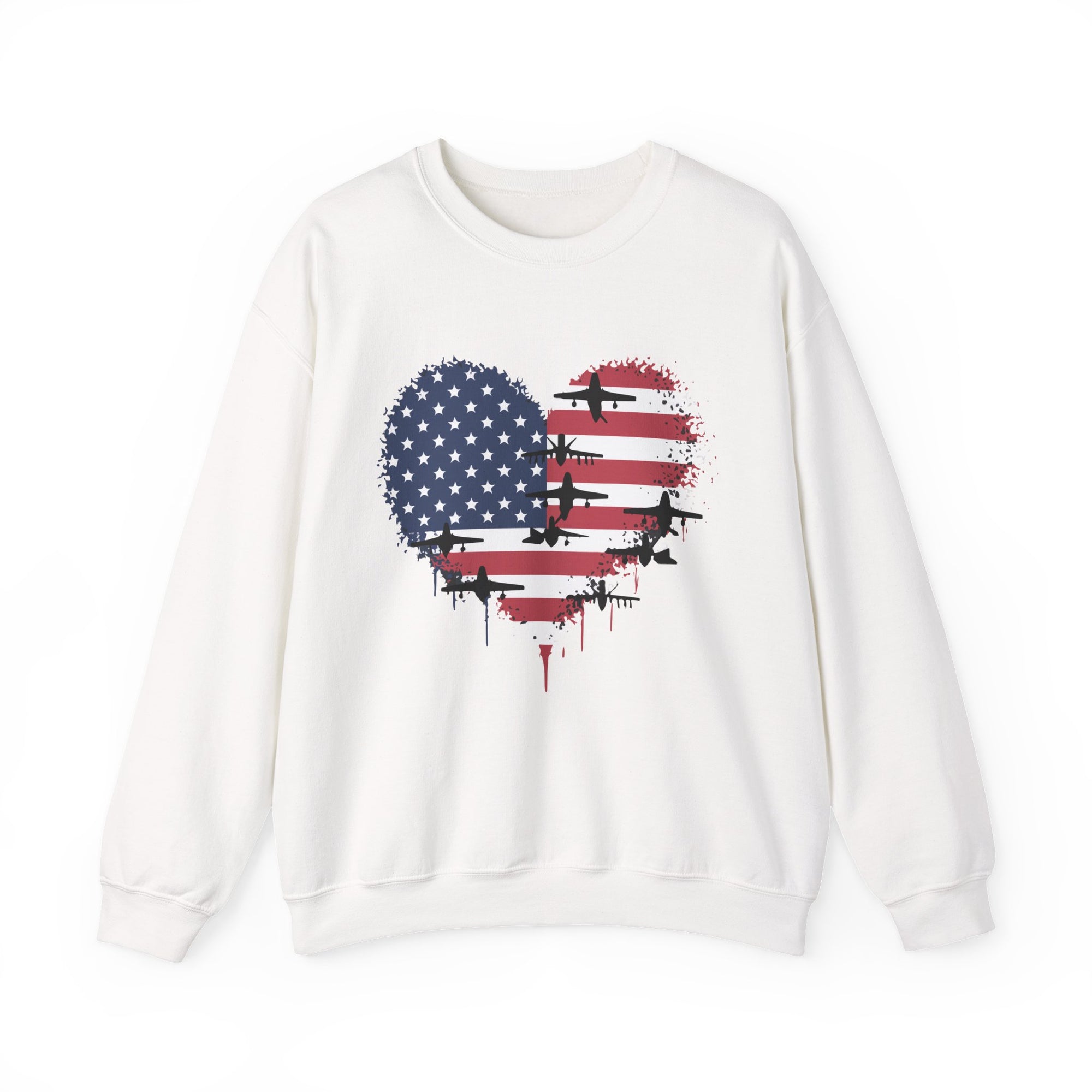 Patriotic Airplanes Heart USA Flag -  Crewneck Sweatshirt