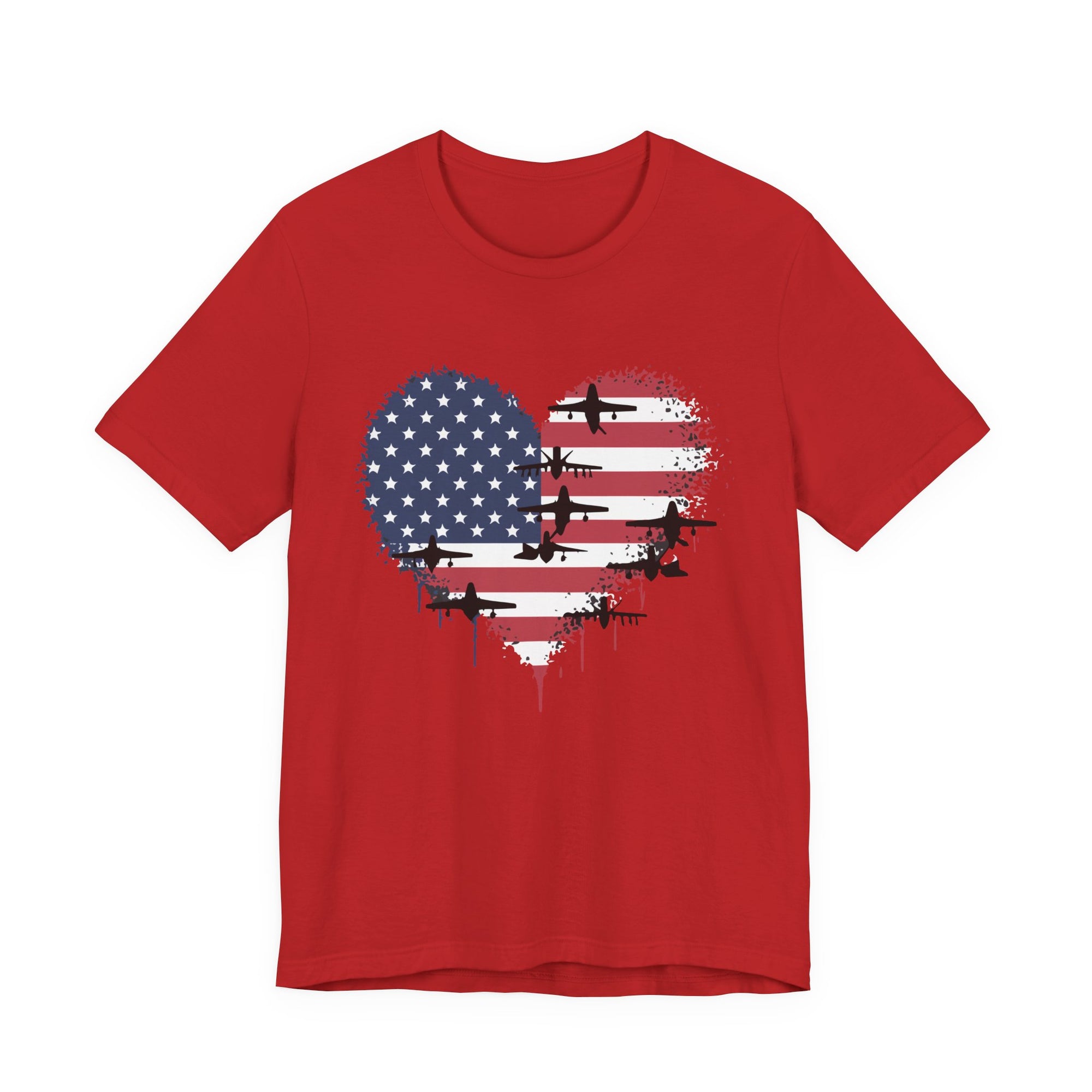 Patriotic Airplanes Heart USA Flag - Unisex Jersey Tee