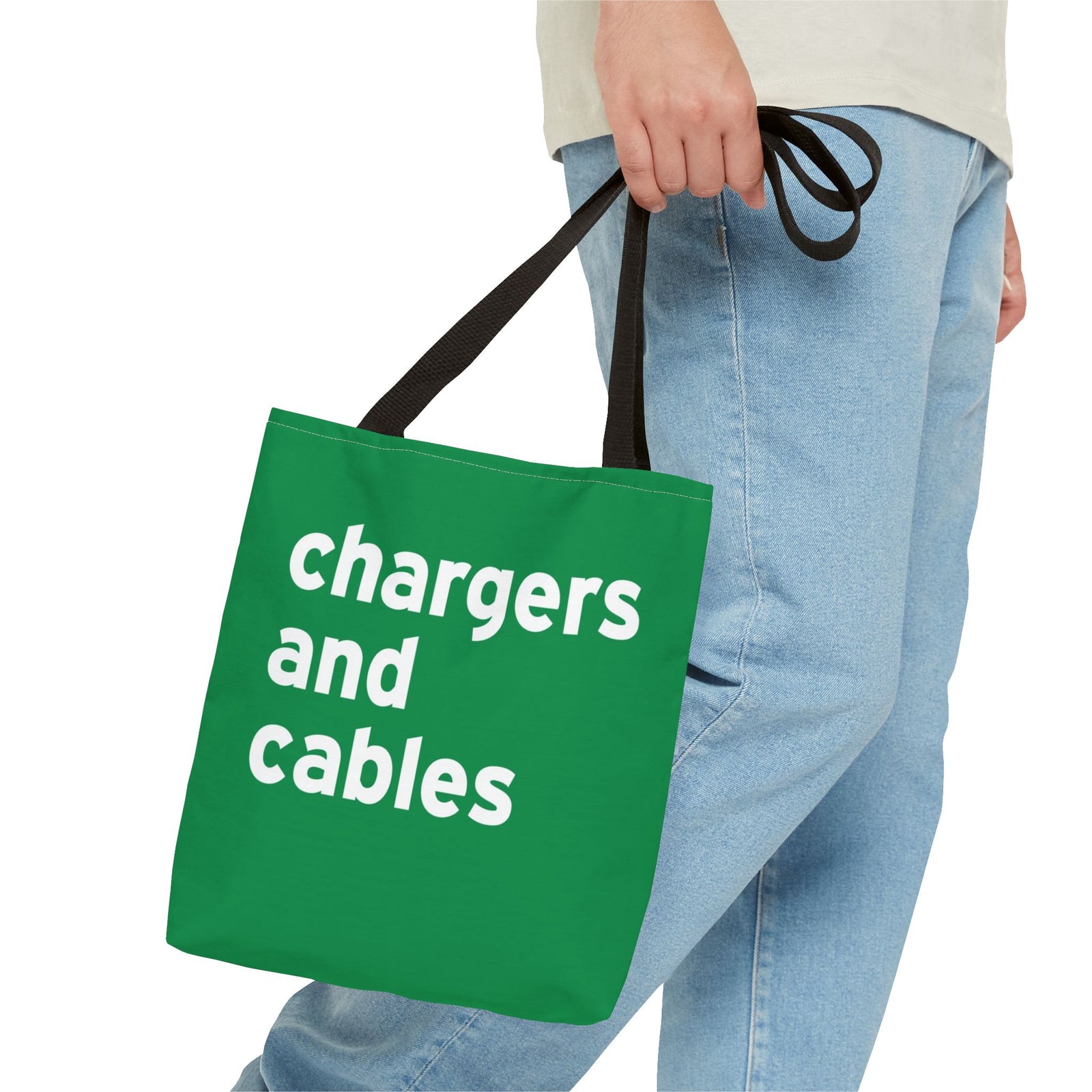 Chargers And Cables Tote Bag — Printed Green Travel Tote