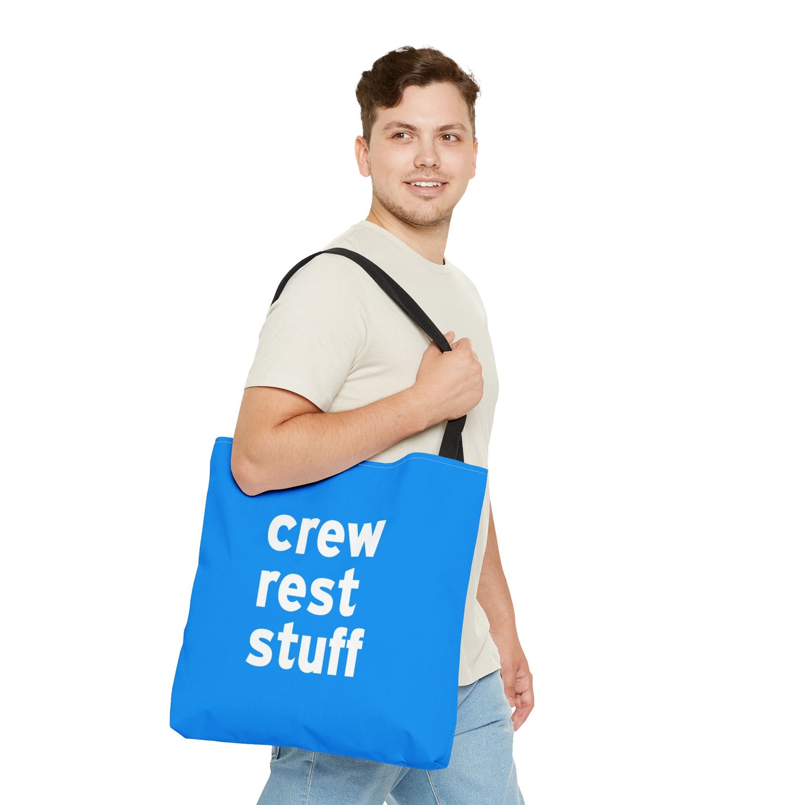 Crew Rest Stuff Tote Bag — Printed Green Travel Tote