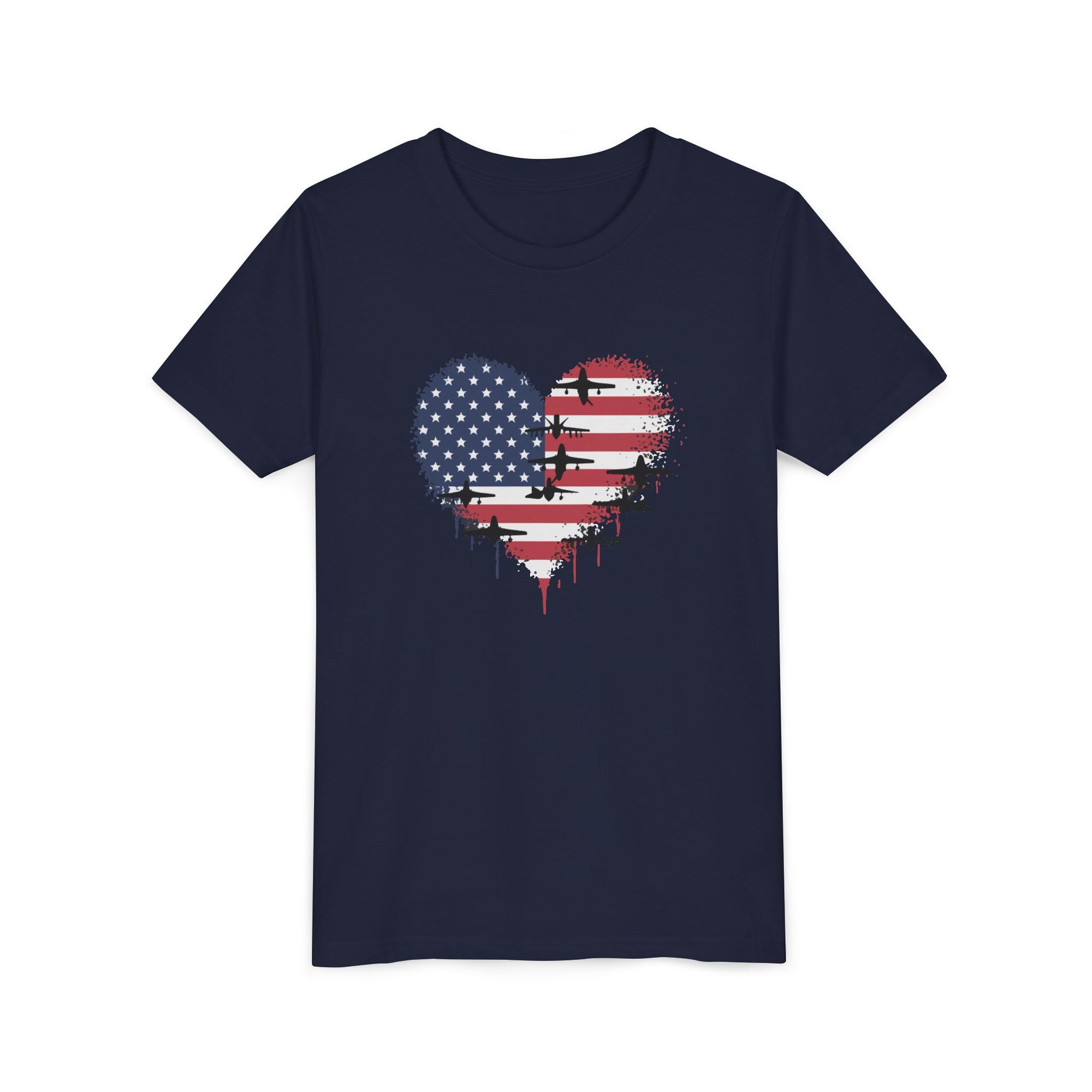 Patriotic Airplanes Heart USA Flag - Unisex Youth Short Sleeve Tee