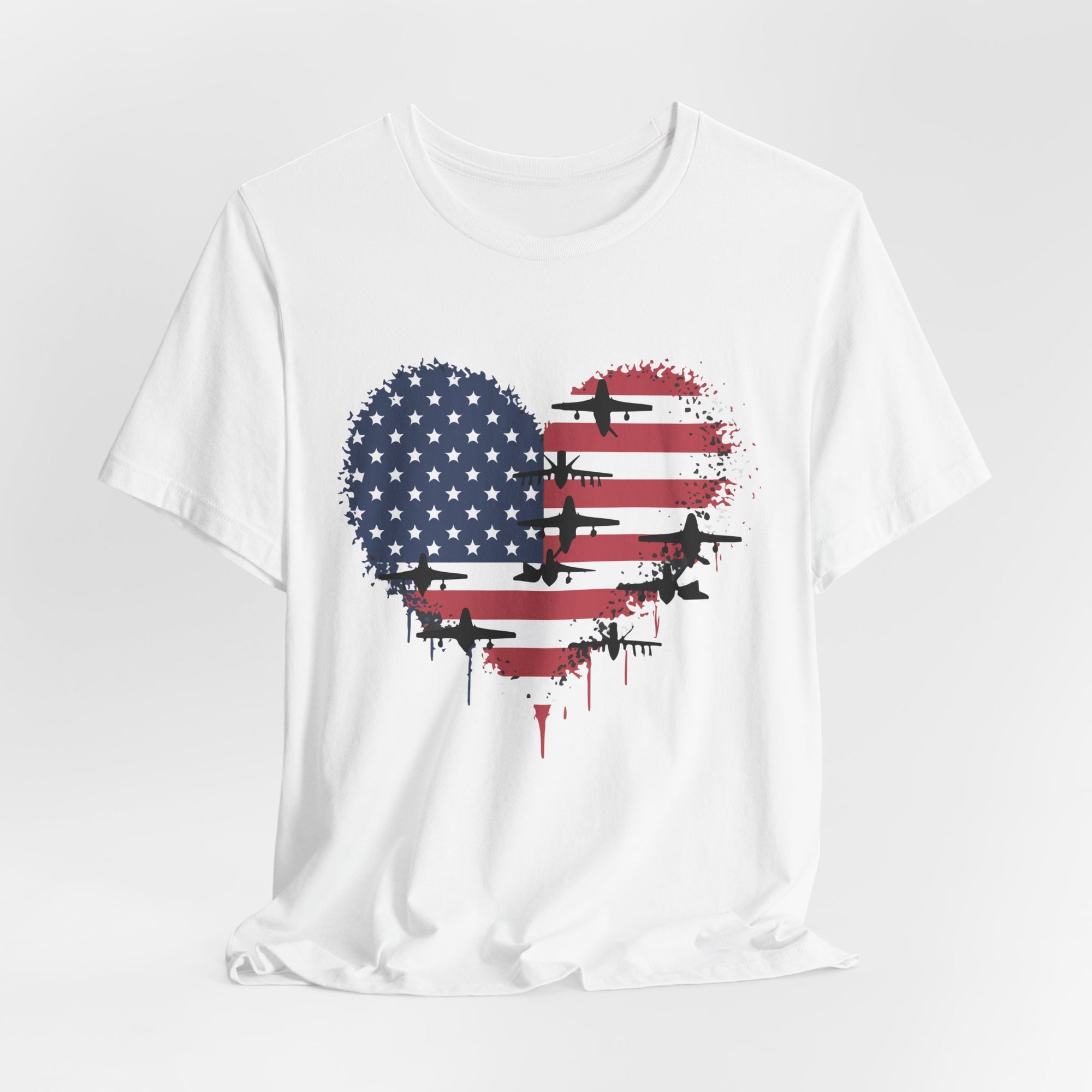 Patriotic Airplanes Heart USA Flag - Unisex Jersey Tee