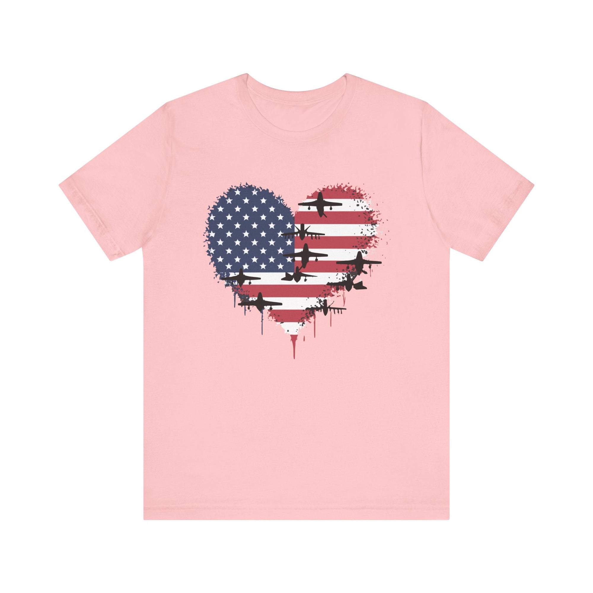 Patriotic Airplanes Heart USA Flag - Unisex Jersey Tee