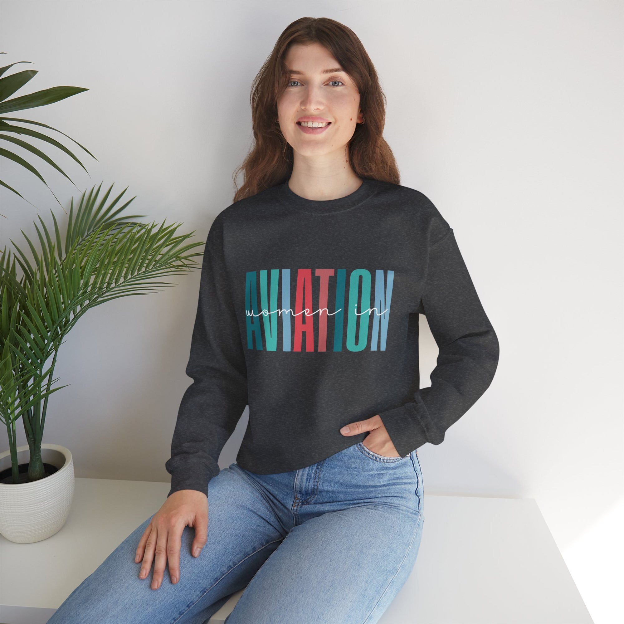 Woman In Aviation Crewneck Sweatshirt - Travel Inspiring Cozy Apparel