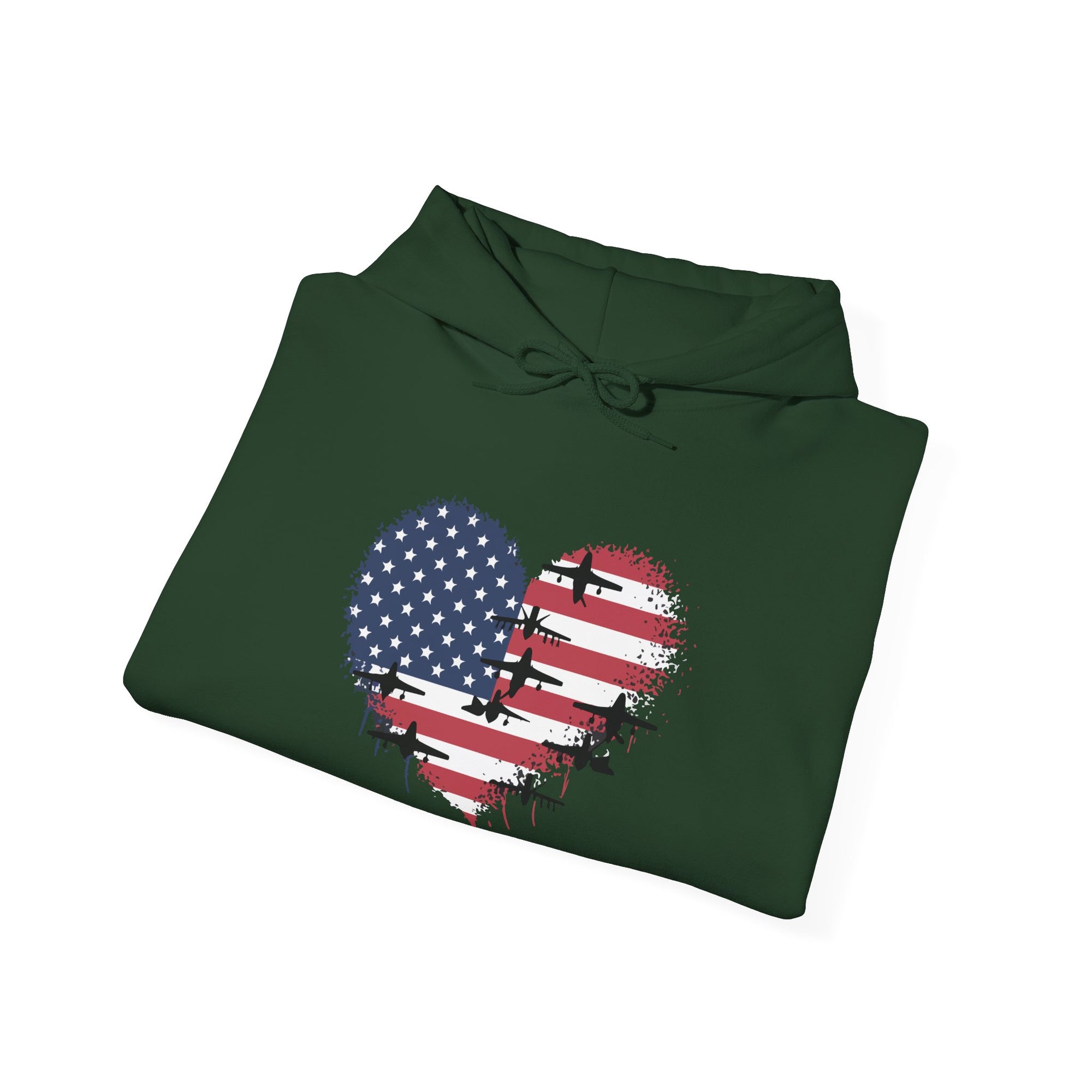 Patriotic Airplanes Heart USA Flag - Pullover Hoodie