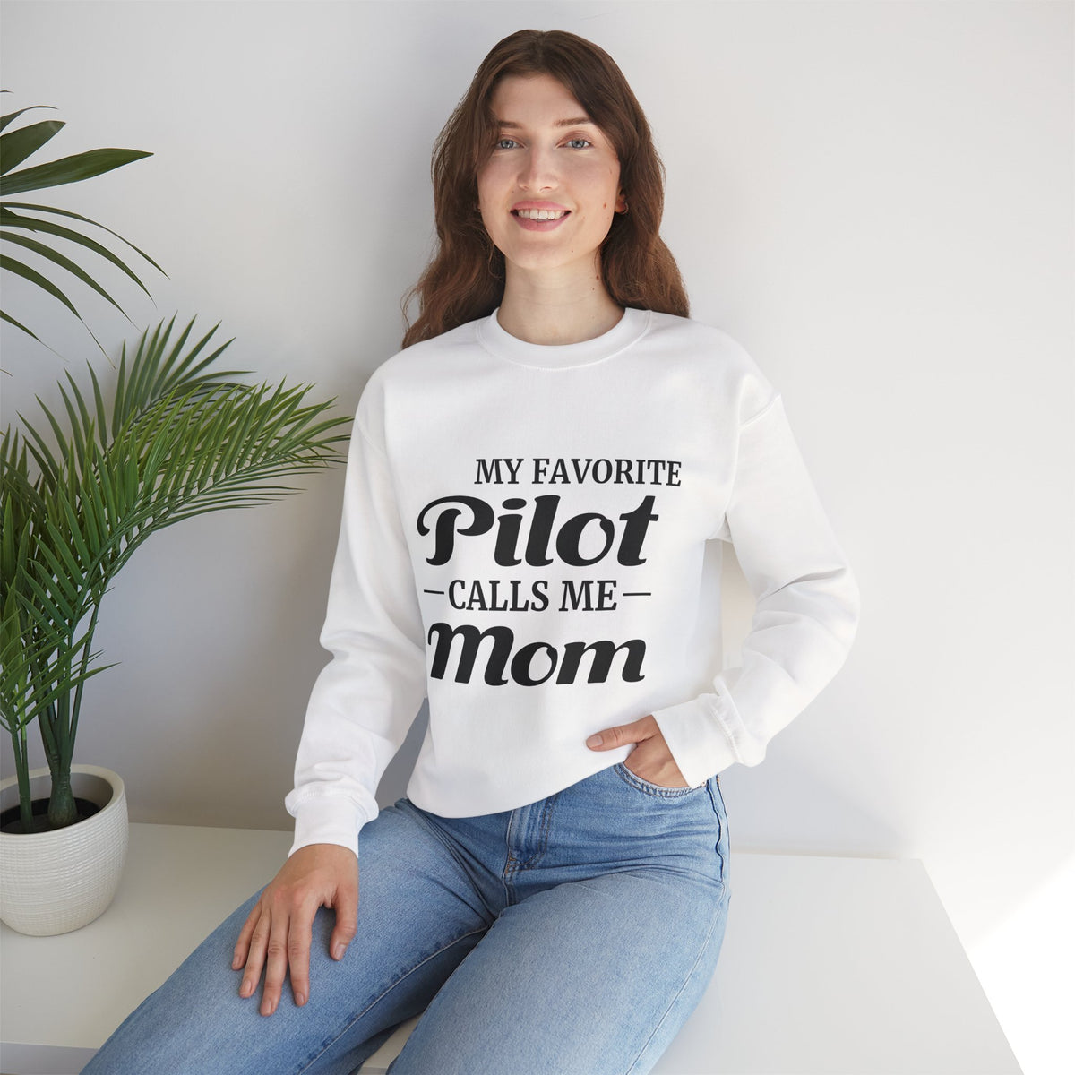 My Favorite Pilot Calls Me Mom  Crewneck Sweatshirt - Travel Inspiring Cozy Apparel