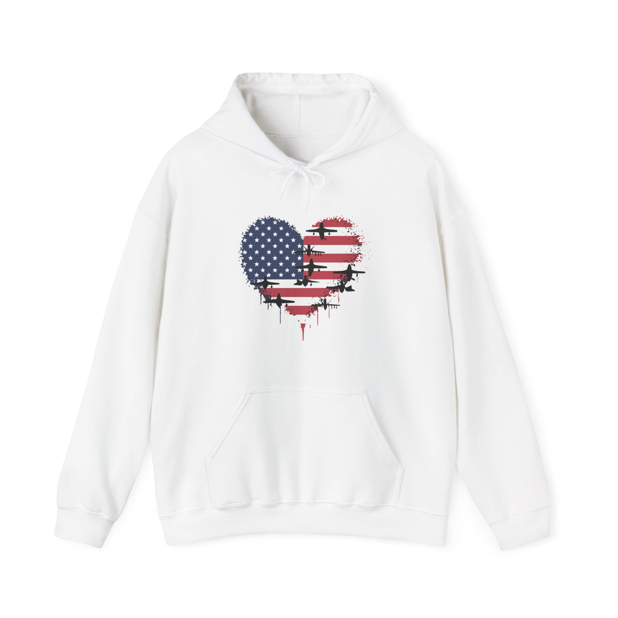 Patriotic Airplanes Heart USA Flag - Pullover Hoodie