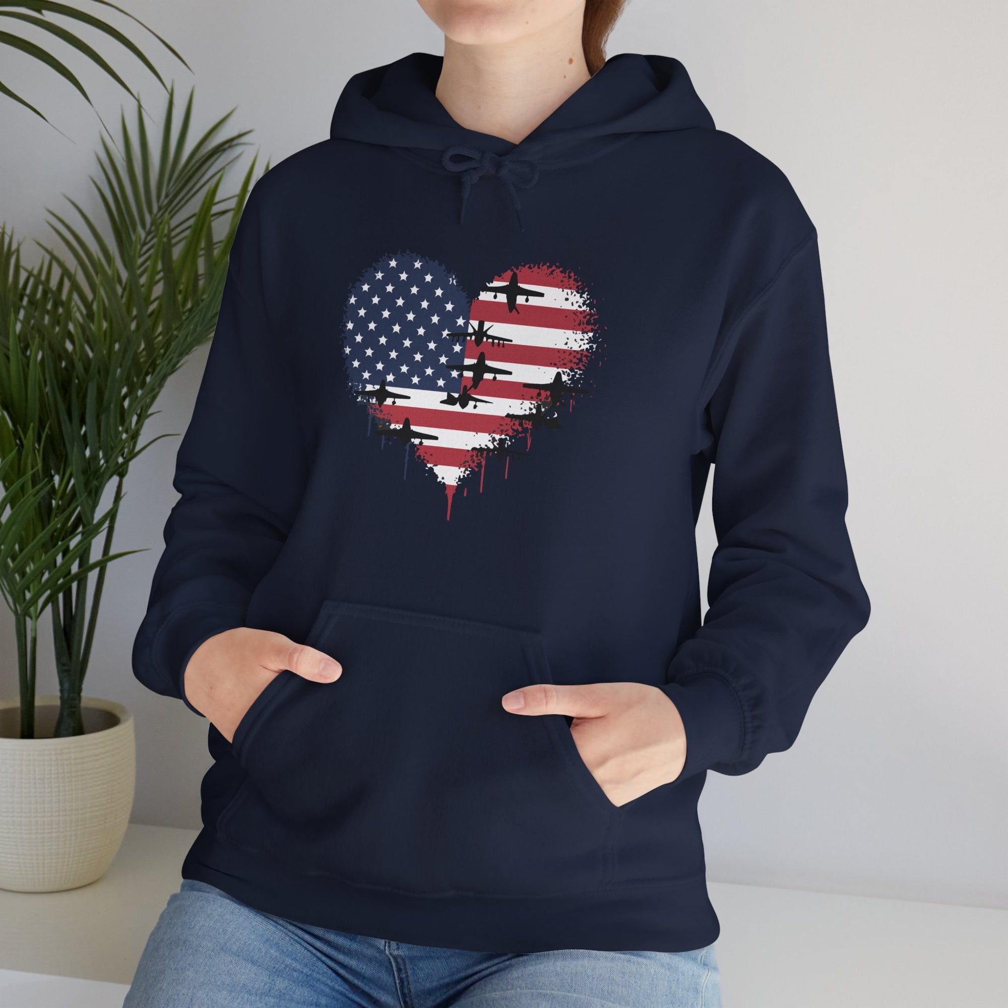 Patriotic Airplanes Heart USA Flag - Pullover Hoodie
