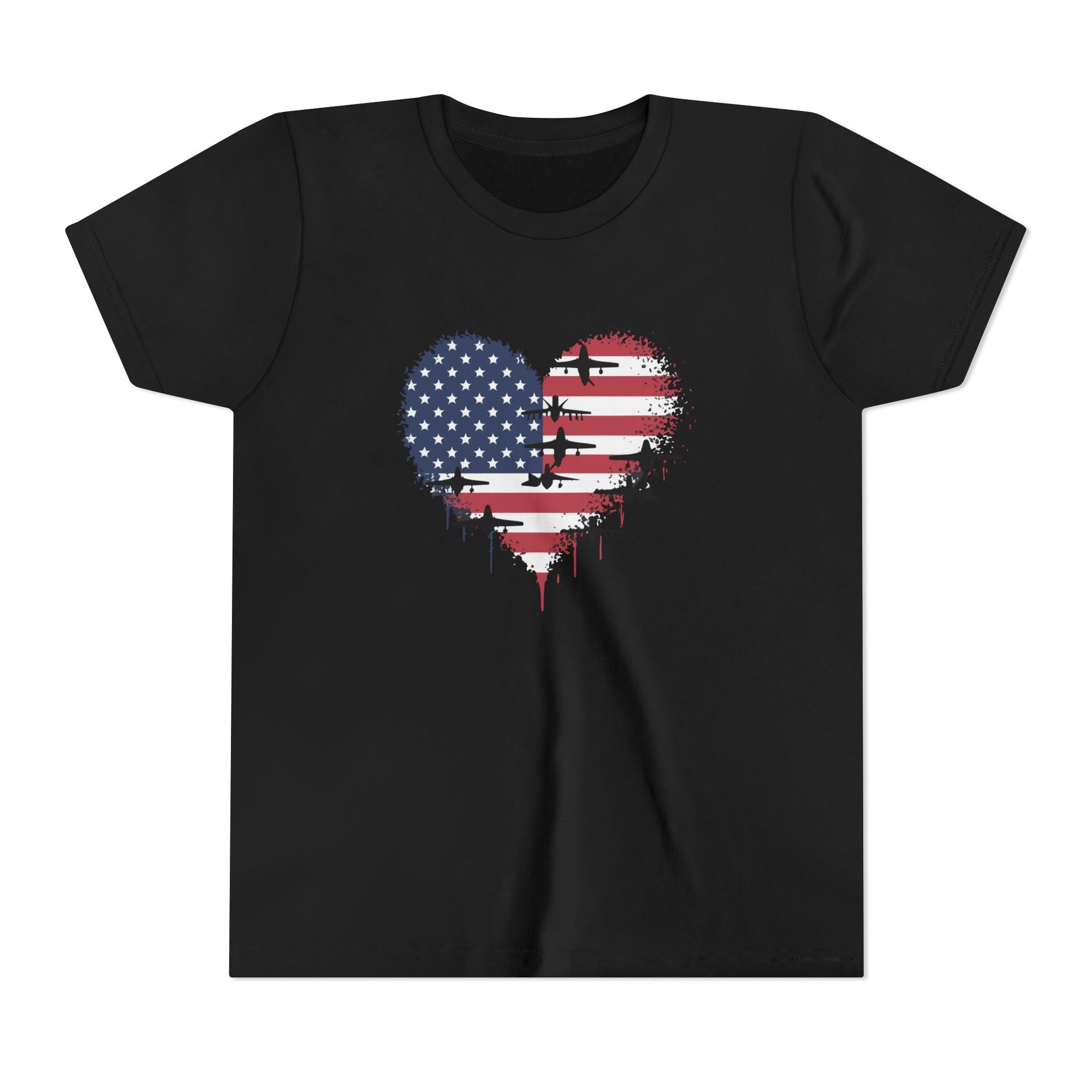 Patriotic Airplanes Heart USA Flag - Unisex Youth Short Sleeve Tee