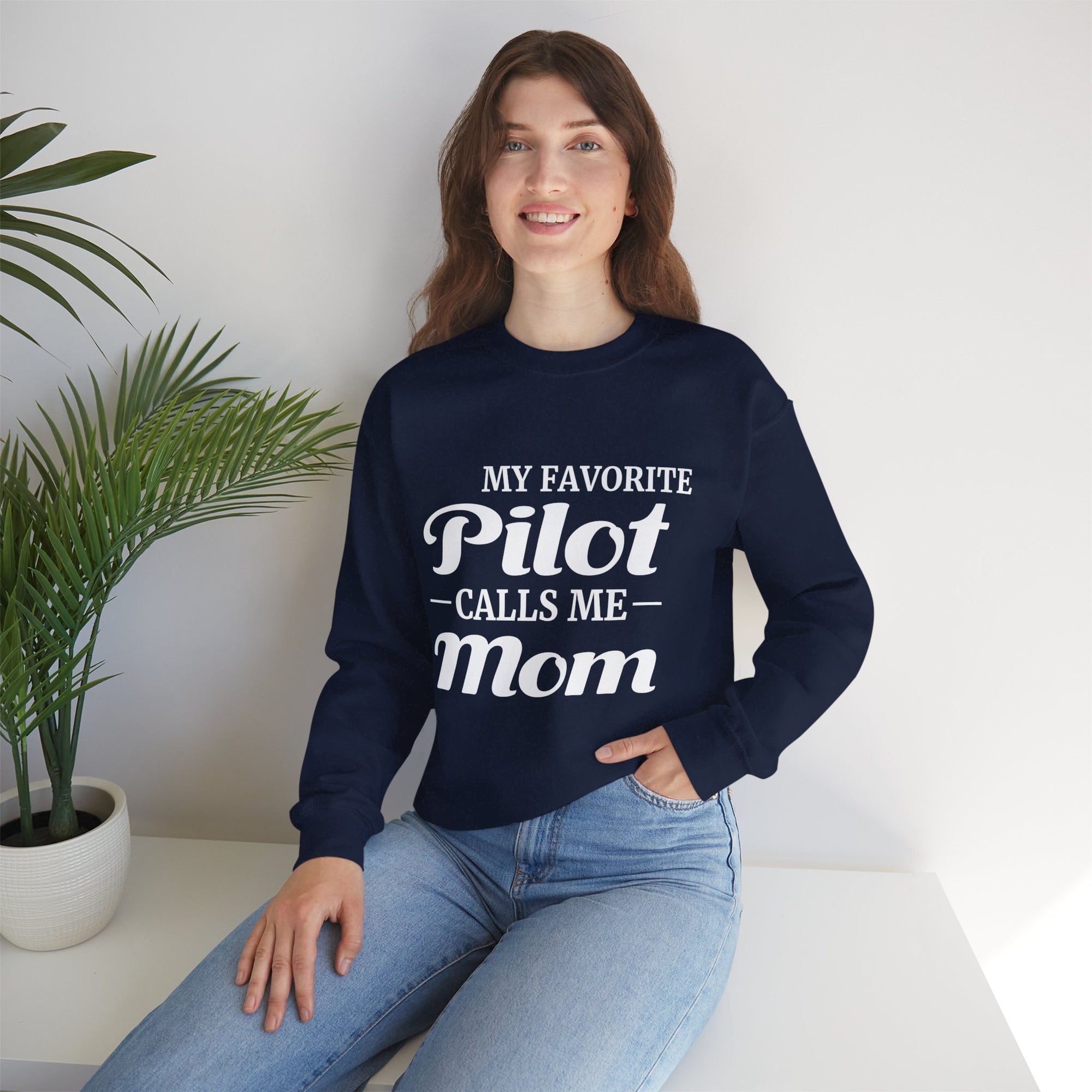 My Favorite Pilot Calls Me Mom  Crewneck Sweatshirt - Travel Inspiring Cozy Apparel