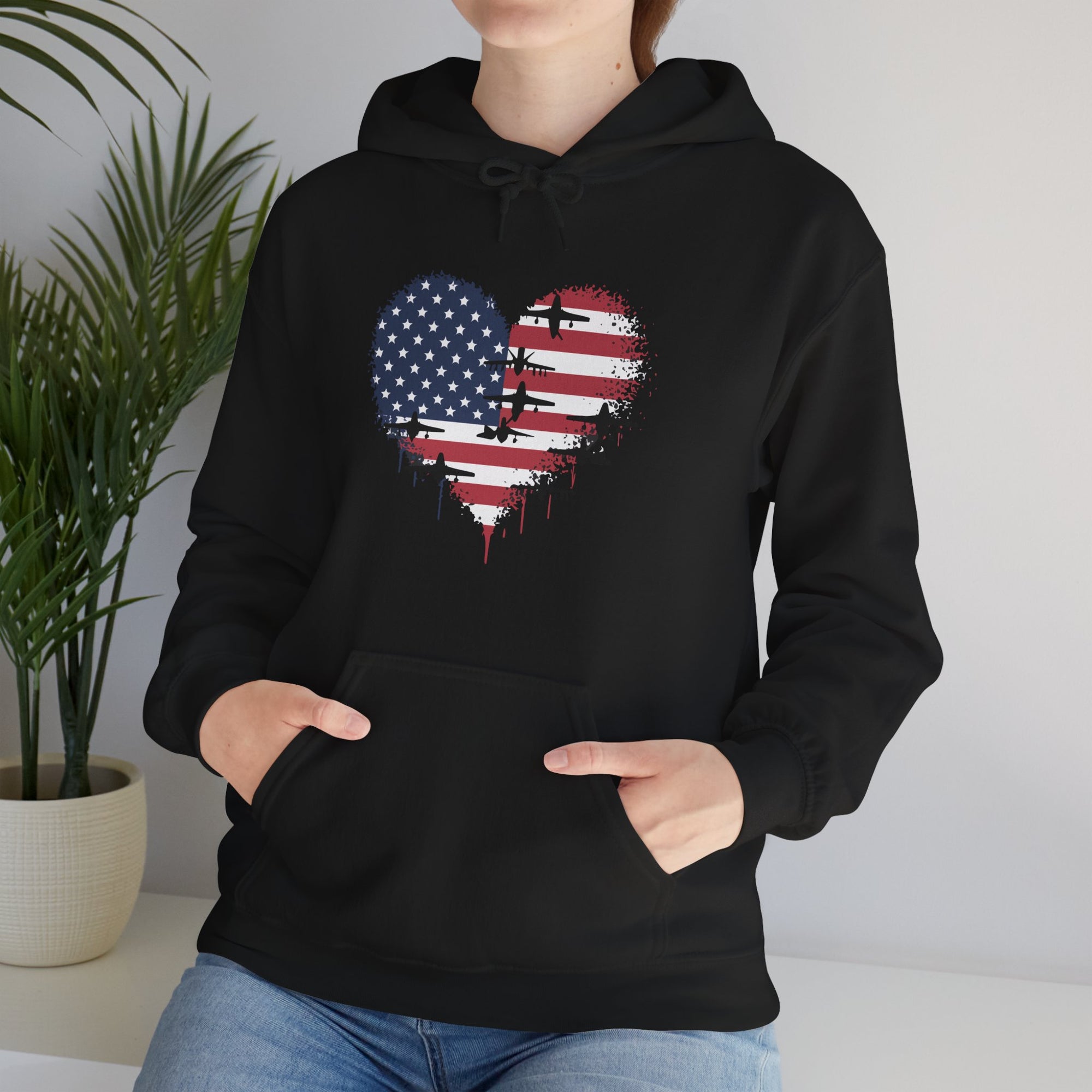 Patriotic Airplanes Heart USA Flag - Pullover Hoodie