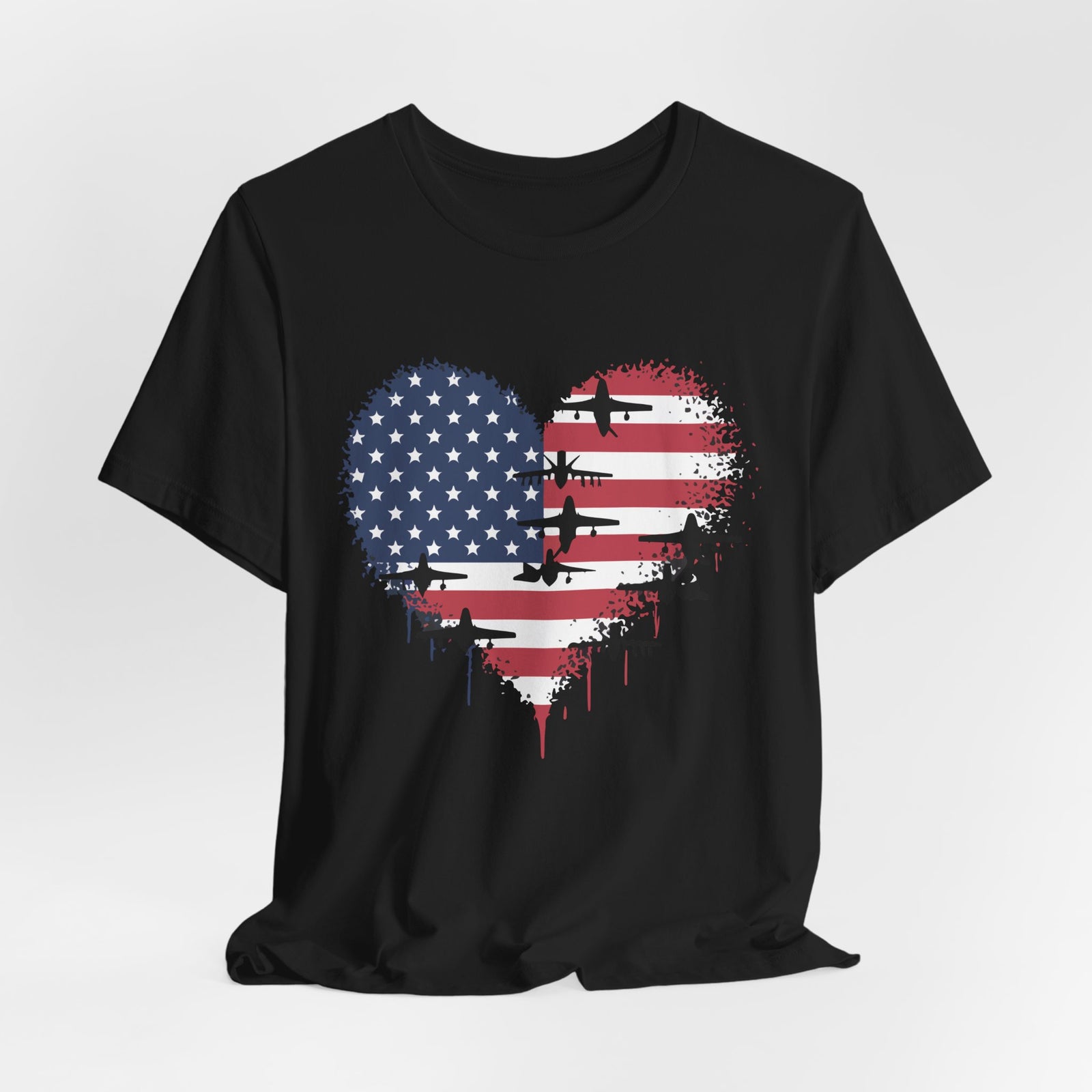 Patriotic Airplanes Heart USA Flag - Unisex Jersey Tee