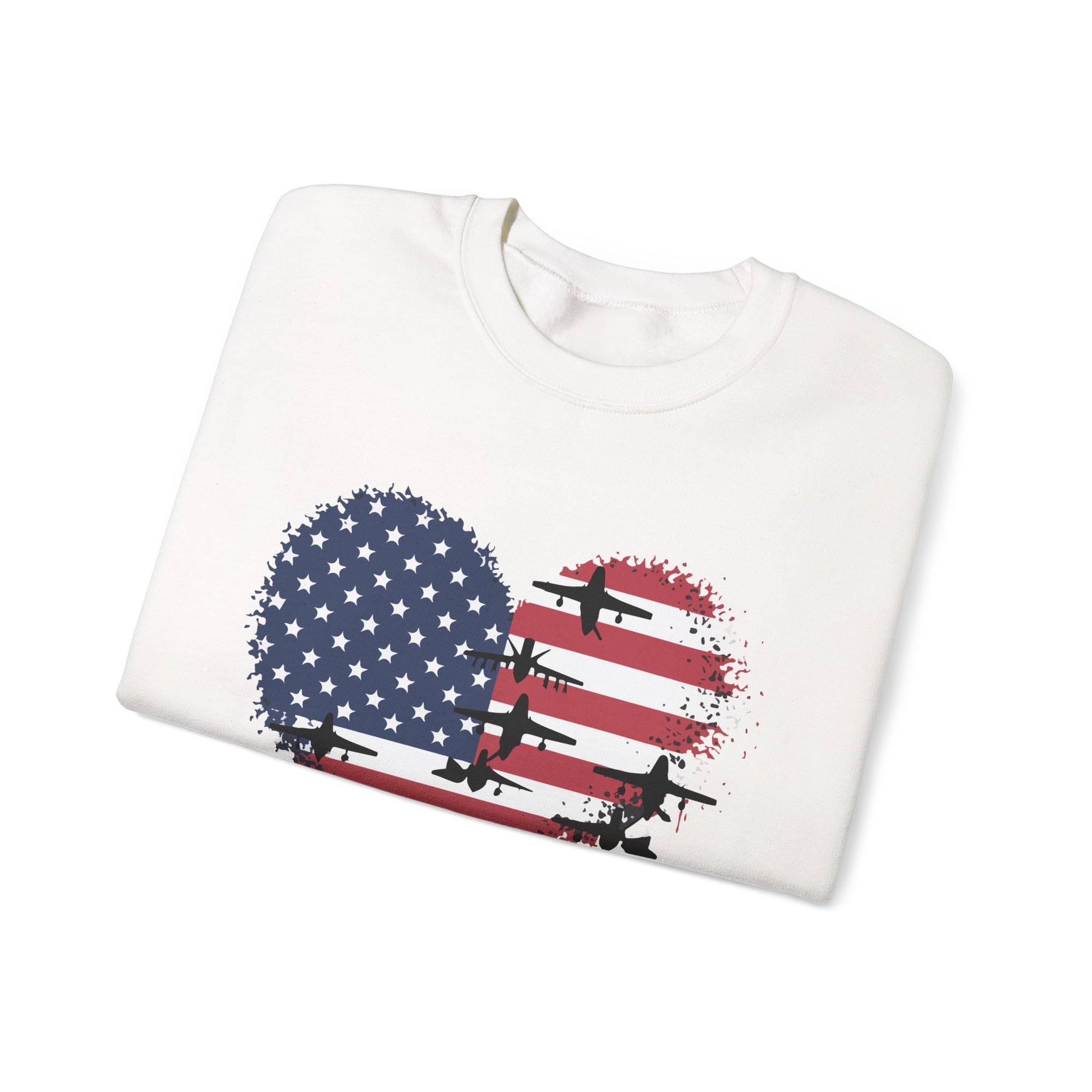 Patriotic Airplanes Heart USA Flag -  Crewneck Sweatshirt