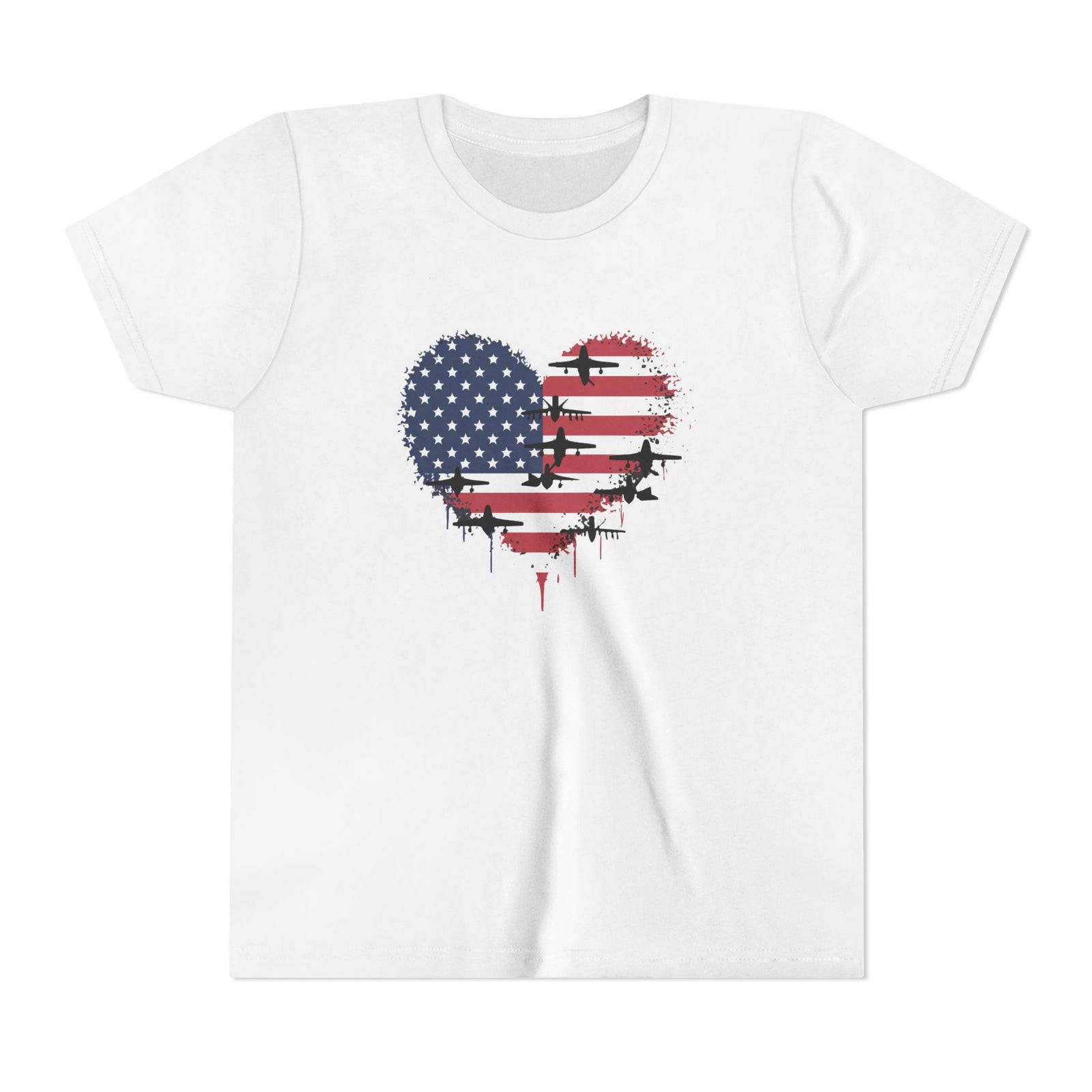 Patriotic Airplanes Heart USA Flag - Unisex Youth Short Sleeve Tee