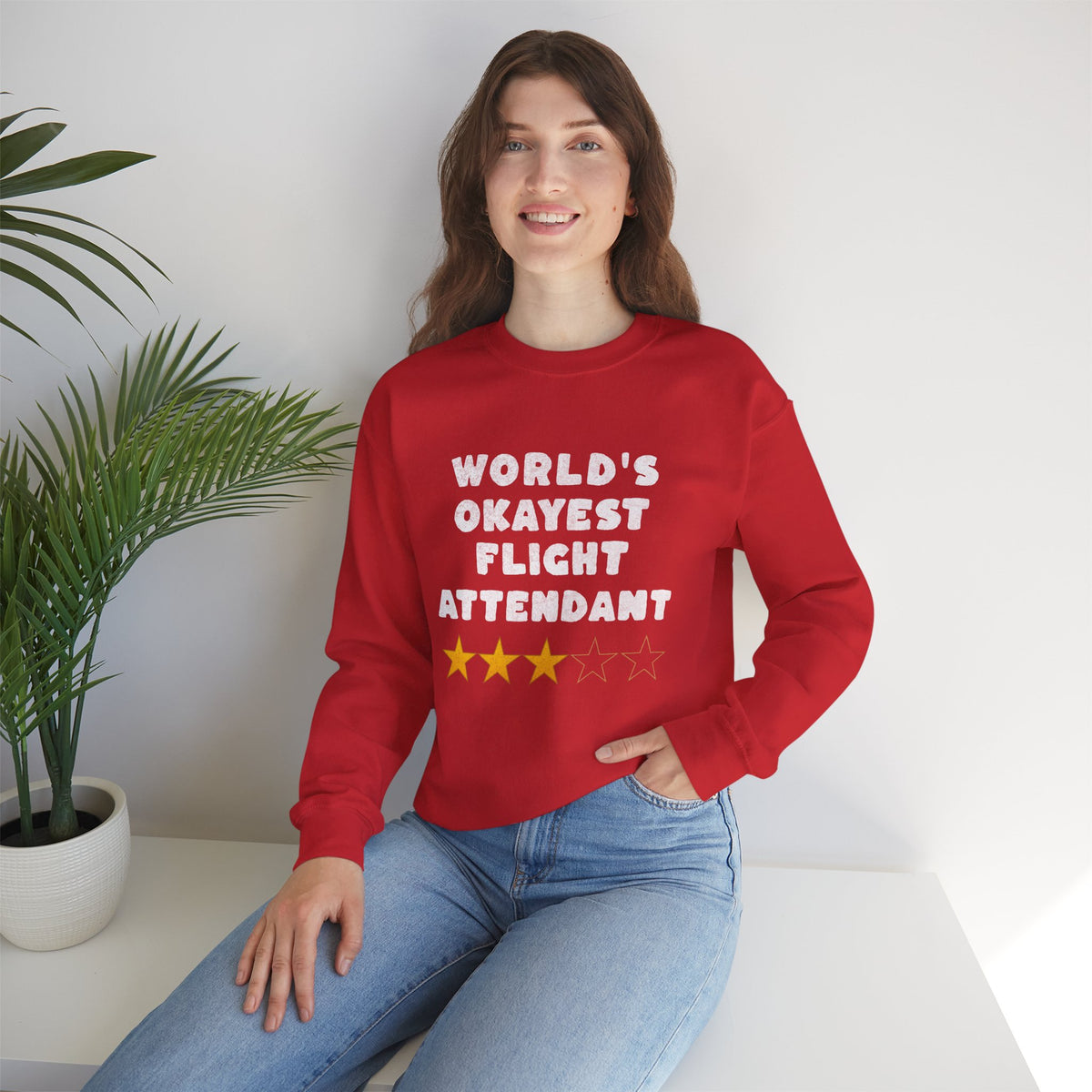 Worlds Okayest Flight Attendant Crewneck Sweatshirt - Travel Inspiring Cozy Apparel