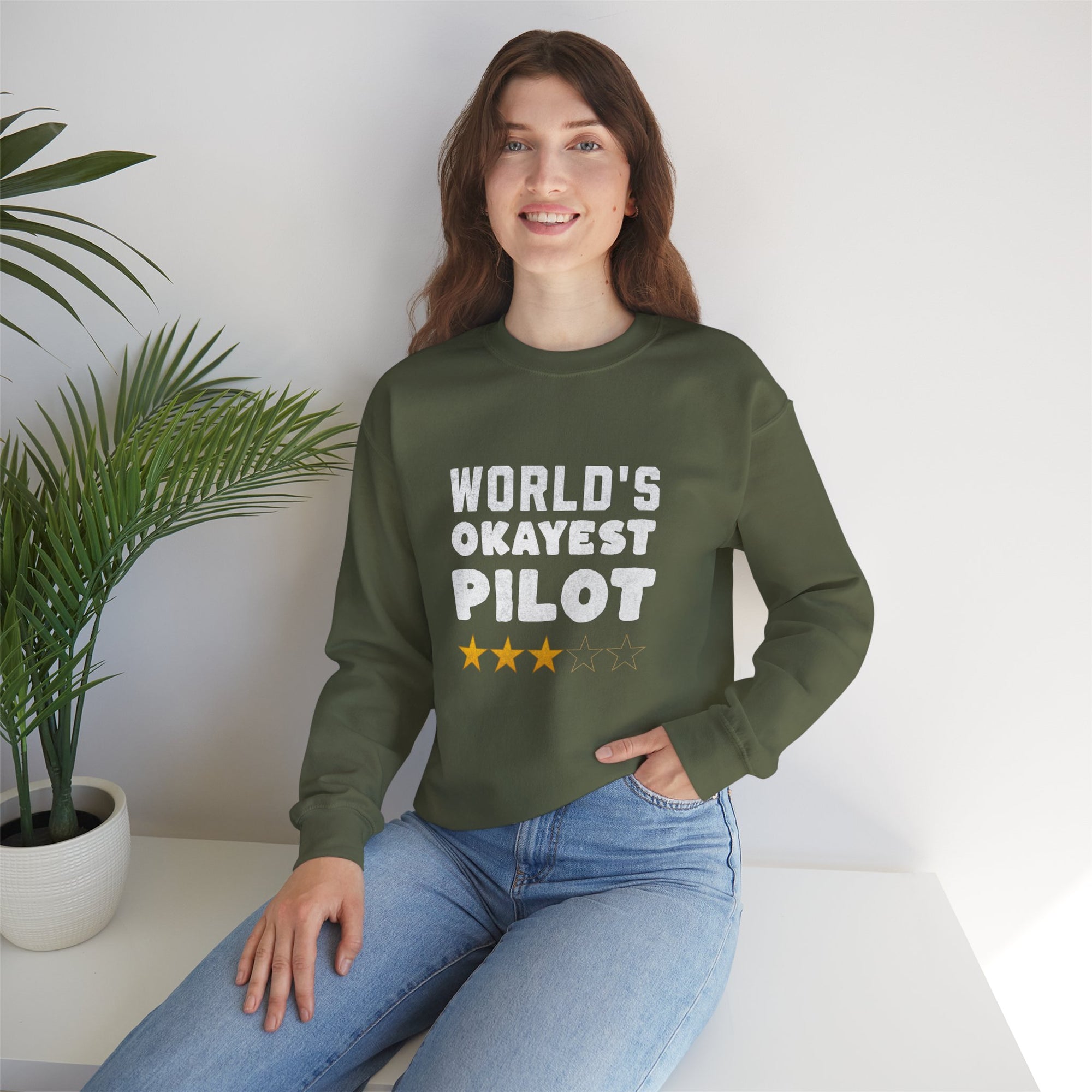 Worlds Okayest Pilot Crewneck Sweatshirt - Travel Inspiring Cozy Apparel