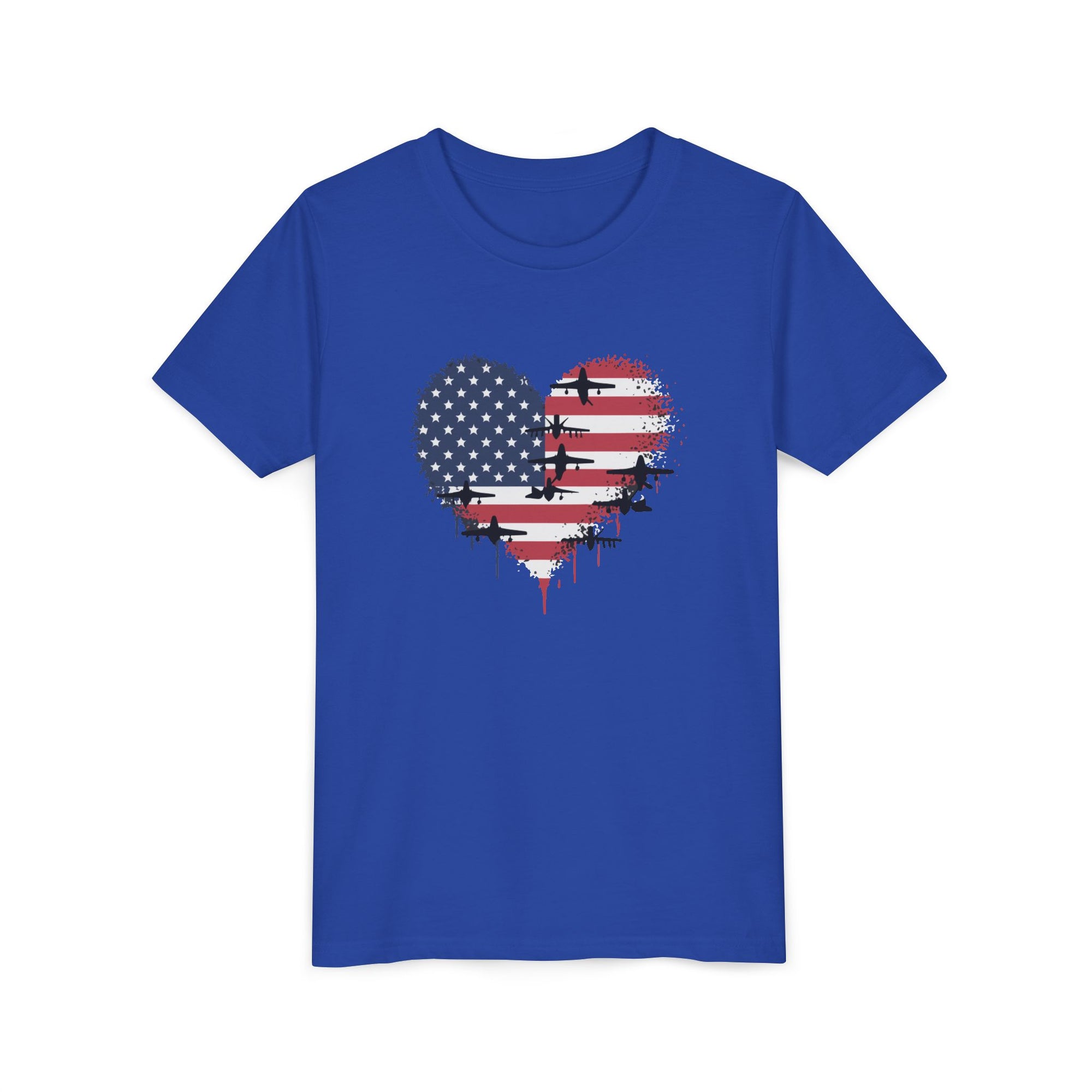 Patriotic Airplanes Heart USA Flag - Unisex Youth Short Sleeve Tee