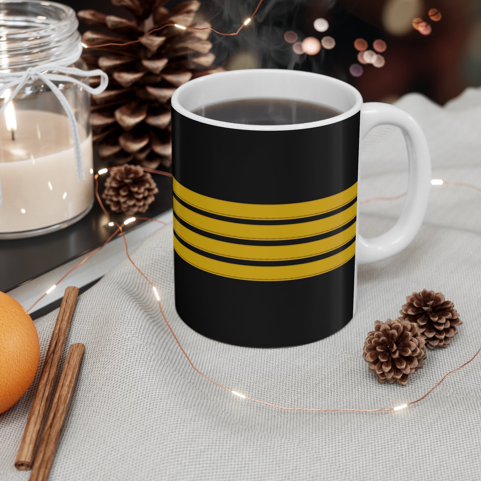 Four Stripes BLACK  - 11oz Ceramic Coffee Cup for Aviation Enthusiasts