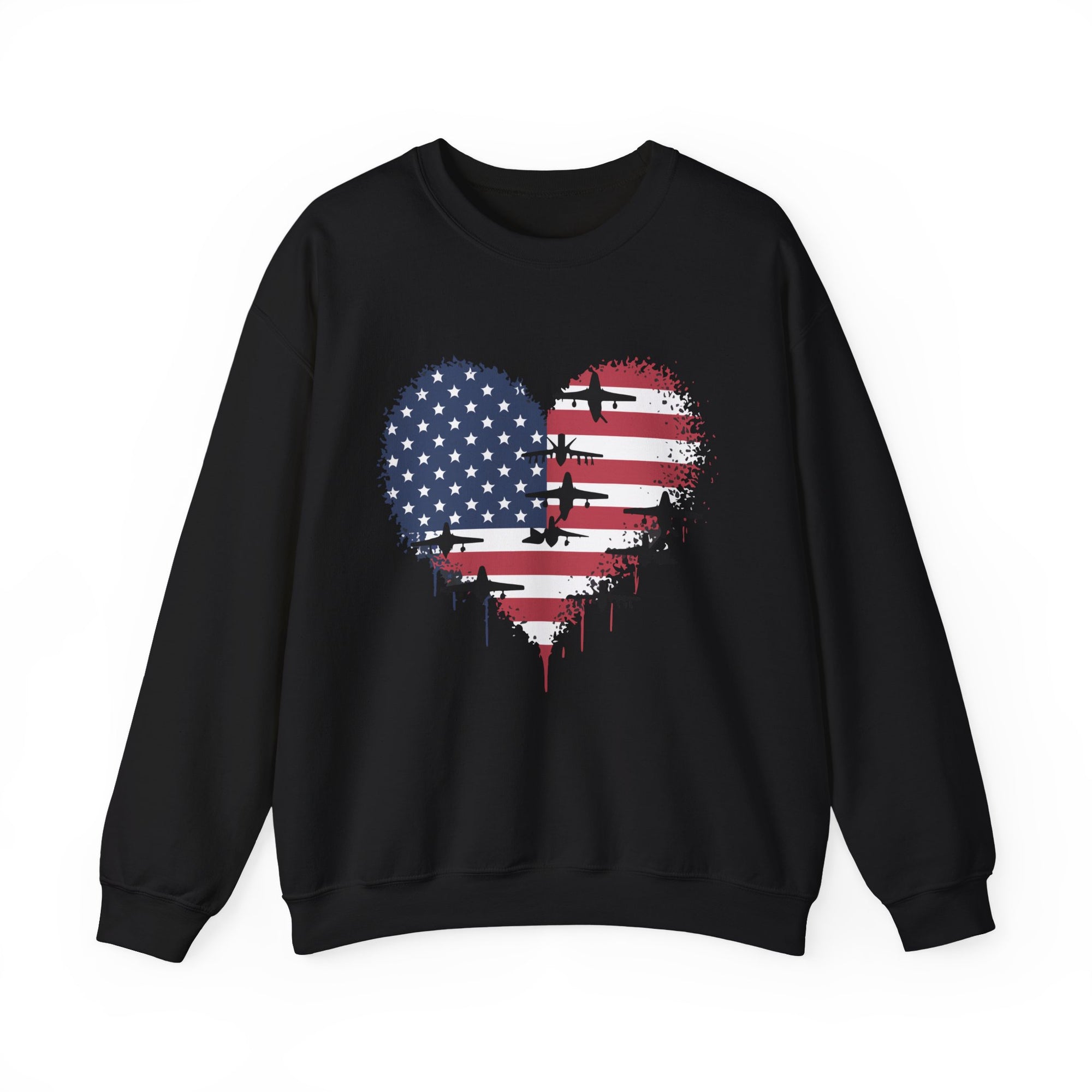 Patriotic Airplanes Heart USA Flag -  Crewneck Sweatshirt