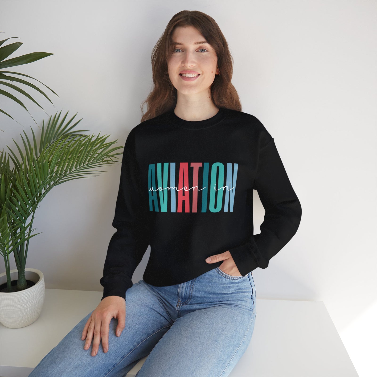 Woman In Aviation Crewneck Sweatshirt - Travel Inspiring Cozy Apparel