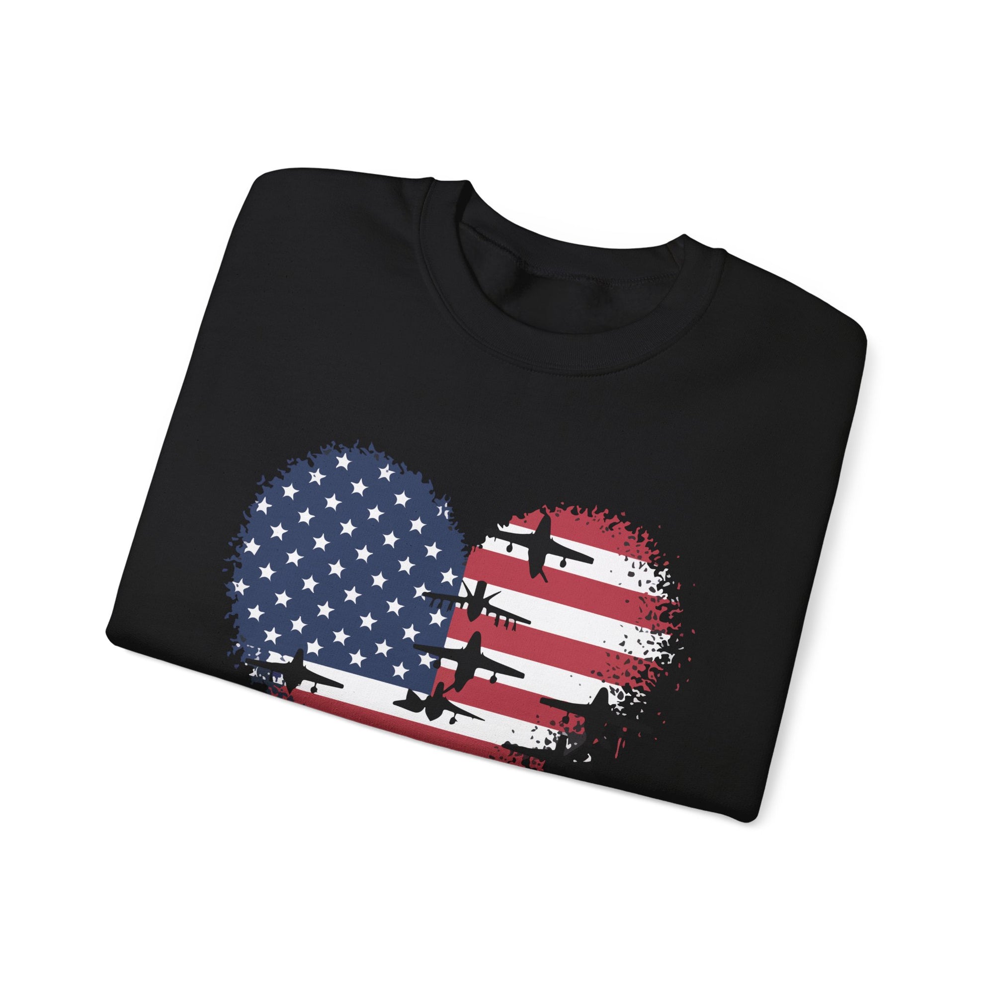 Patriotic Airplanes Heart USA Flag -  Crewneck Sweatshirt