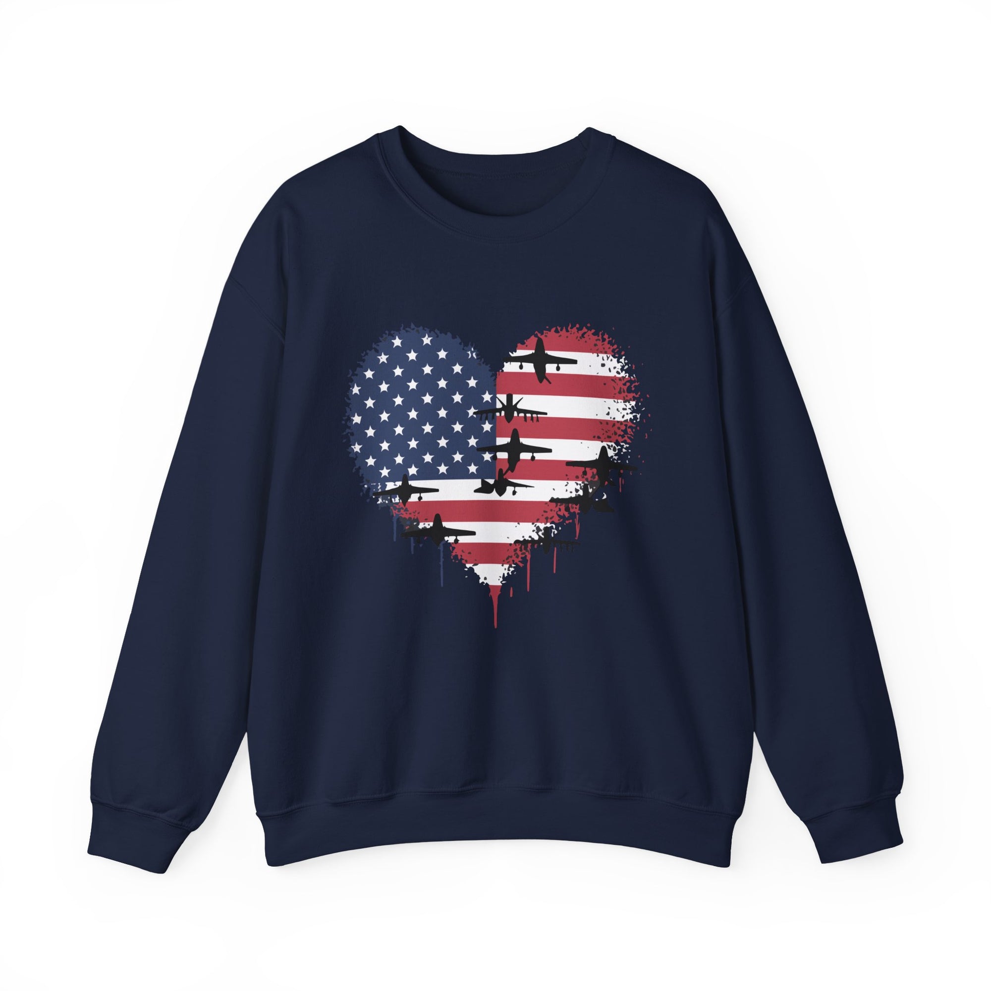 Patriotic Airplanes Heart USA Flag -  Crewneck Sweatshirt