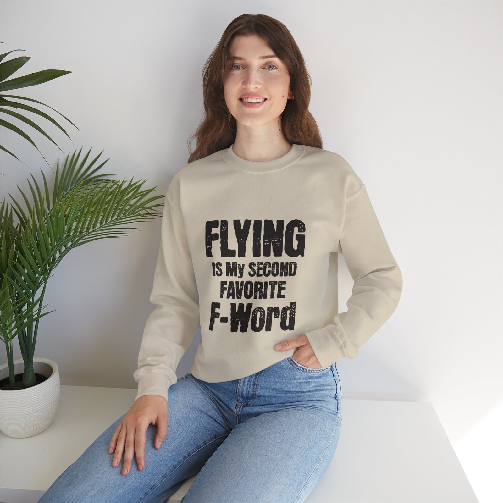 Flying Is My Second Favrite F word Crewneck Sweatshirt - Travel Inspiring Cozy Apparel