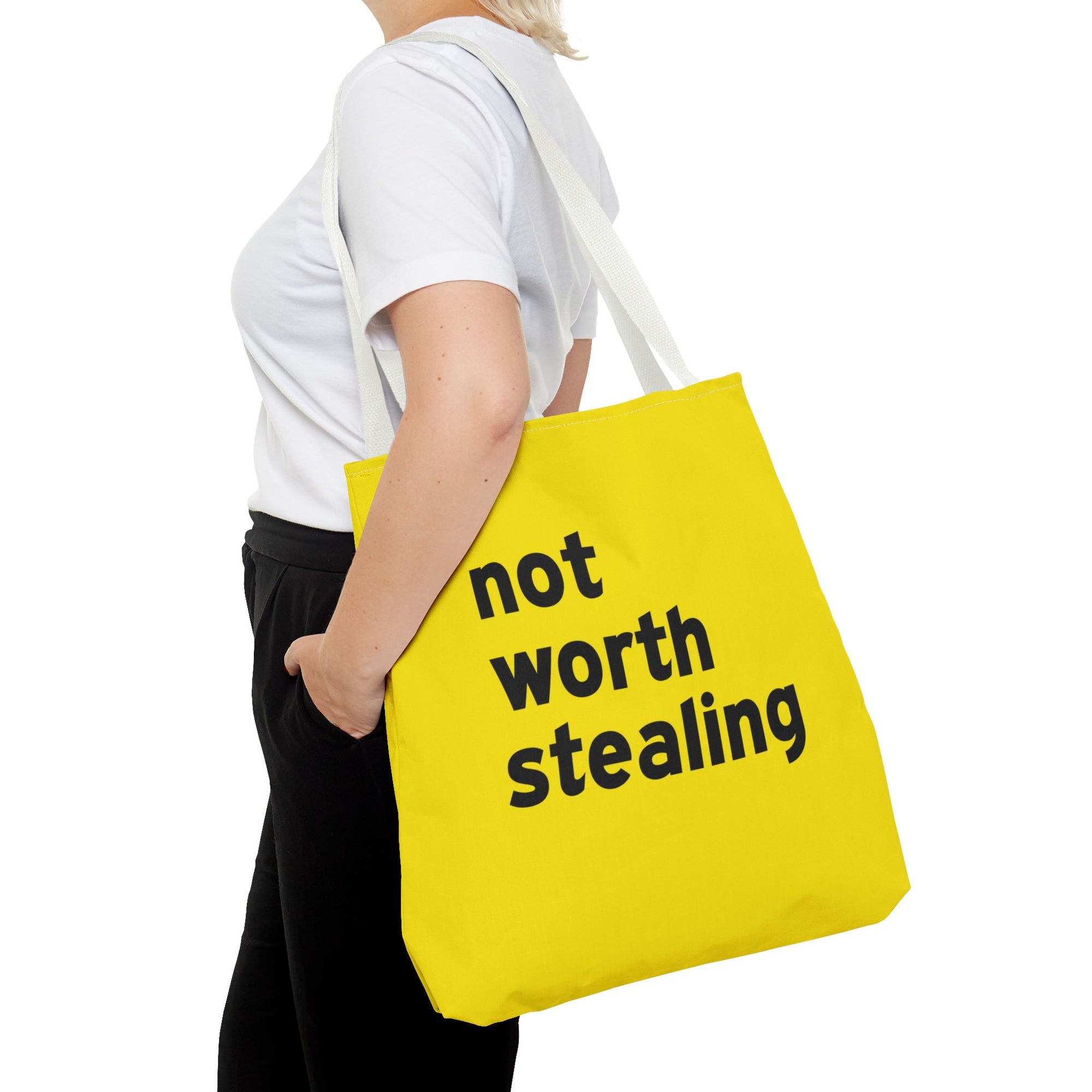 Not Worth Stealing Tote Bag — Printed Green Travel Tote