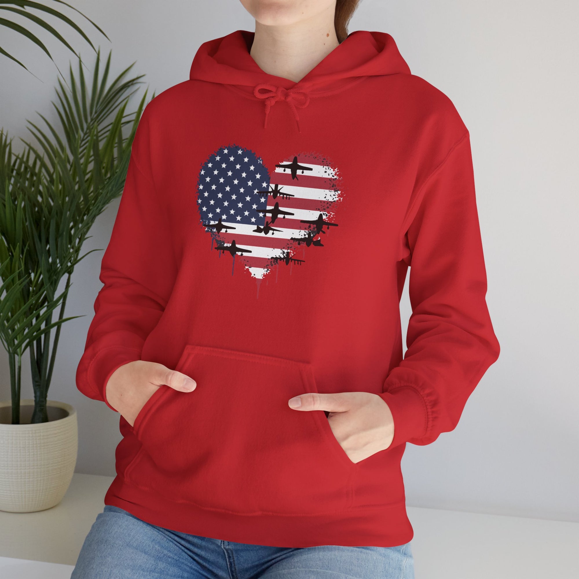 Patriotic Airplanes Heart USA Flag - Pullover Hoodie