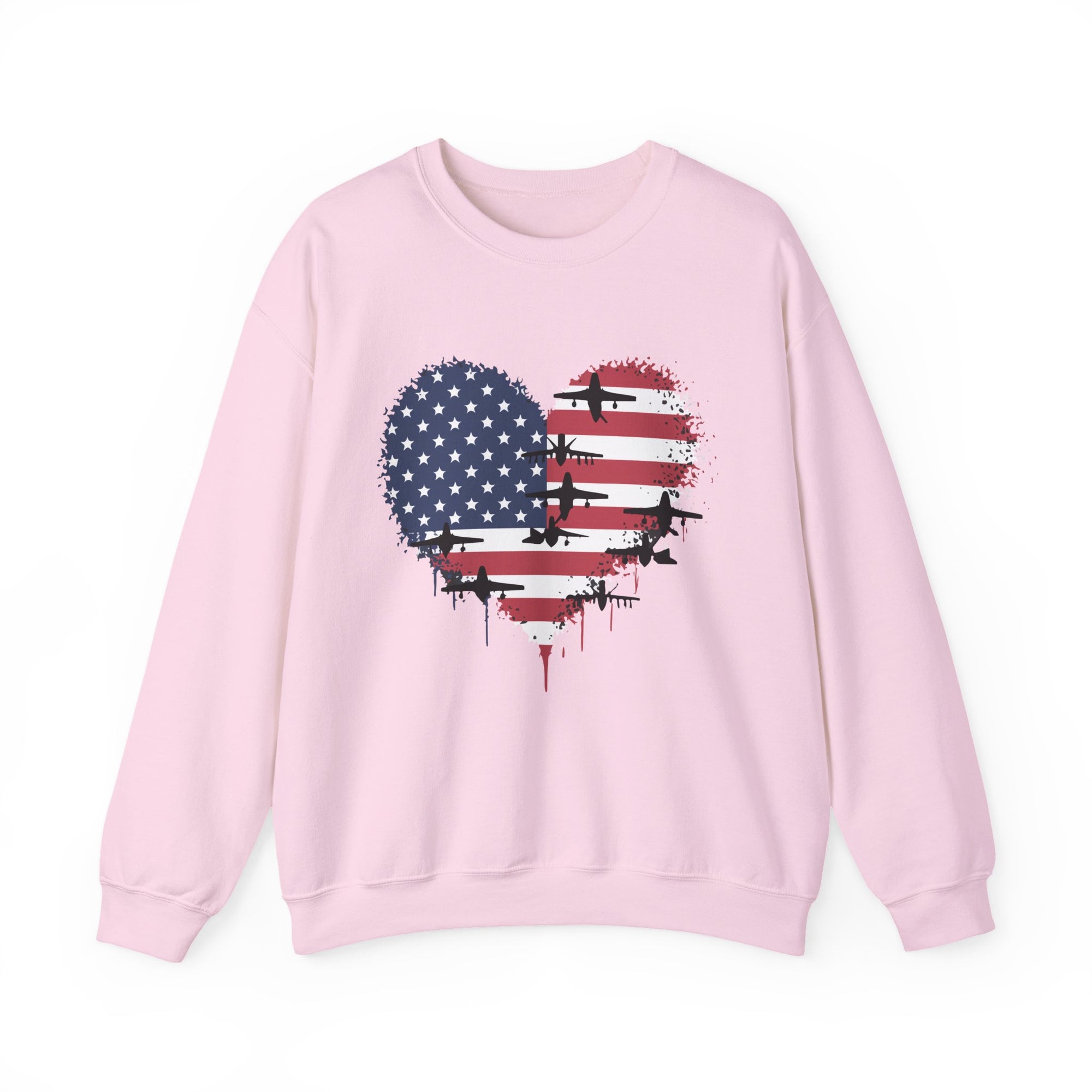 Patriotic Airplanes Heart USA Flag -  Crewneck Sweatshirt